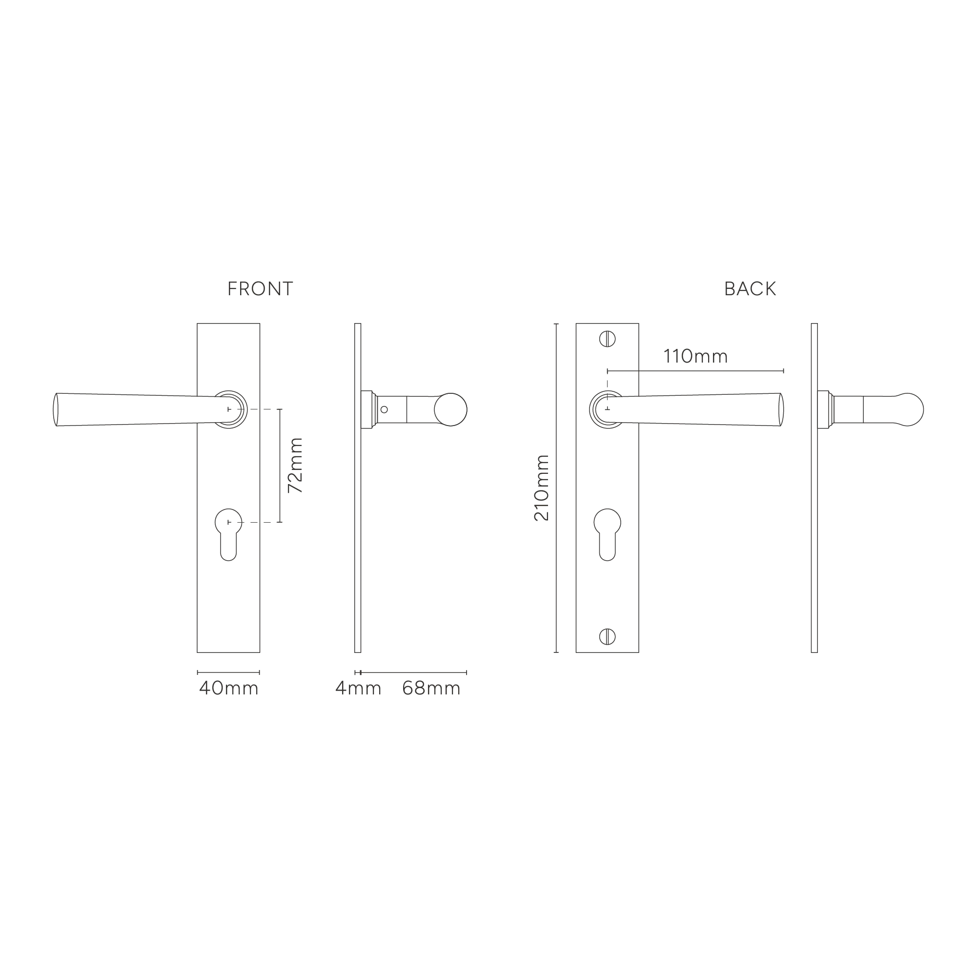 Apsley Long Plate Sprung Door Handle & Euro Lock – Polished Nickel - Image 3