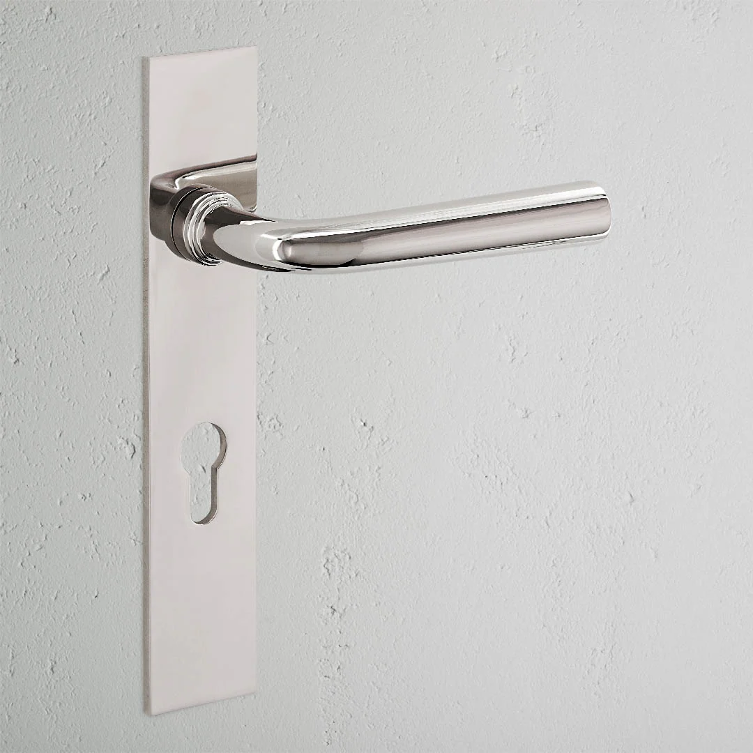 Apsley Long Plate Unsprung Door Handle & Euro Lock – Polished Nickel