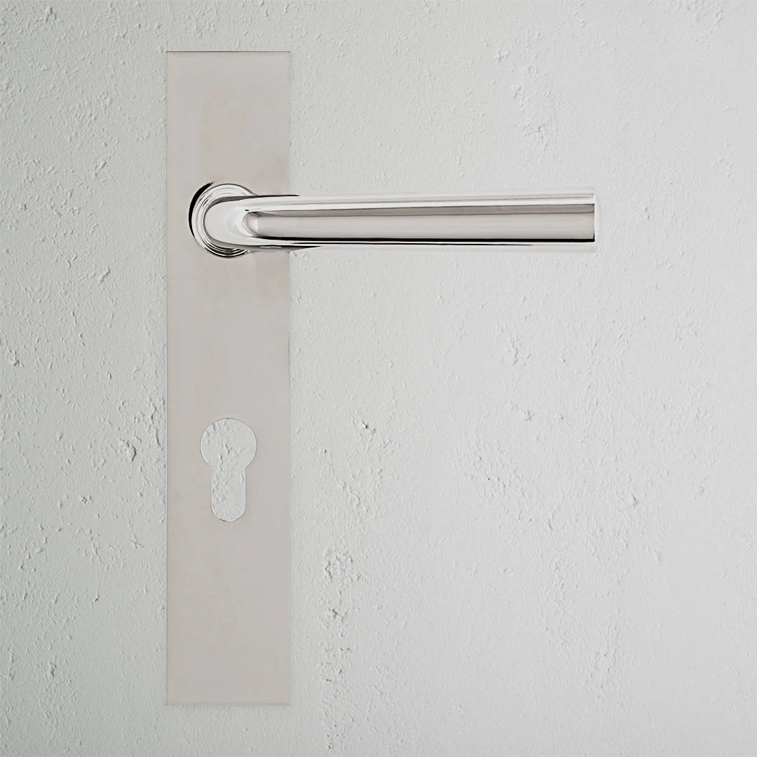Apsley Long Plate Unsprung Door Handle & Euro Lock – Polished Nickel - Image 2