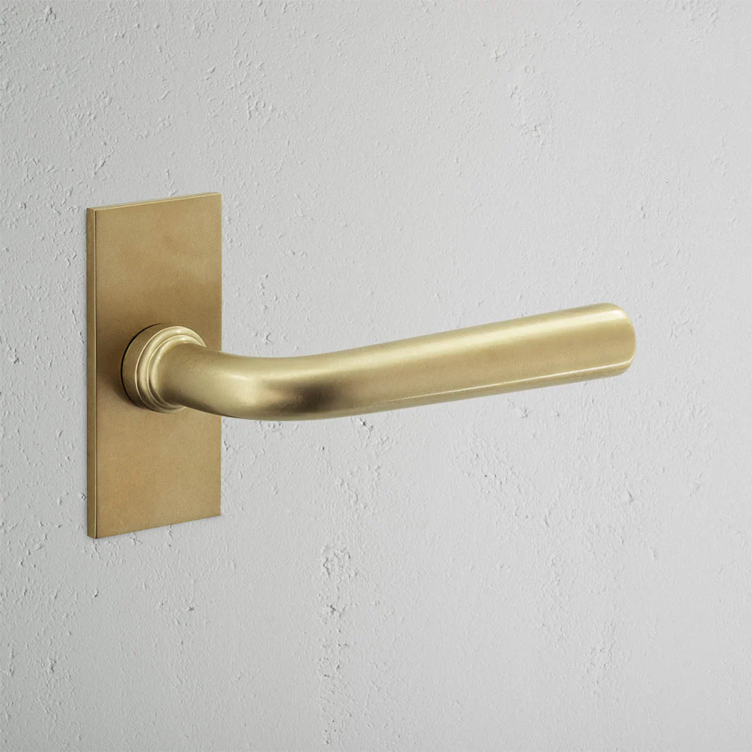 Apsley Short Plate Sprung Door Handle - Antique Brass