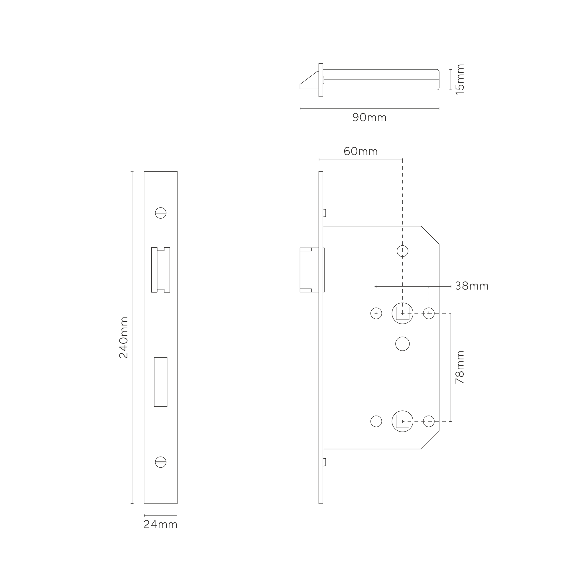 Bathroom Mortice Lock 60mm – Bronze - Image 2