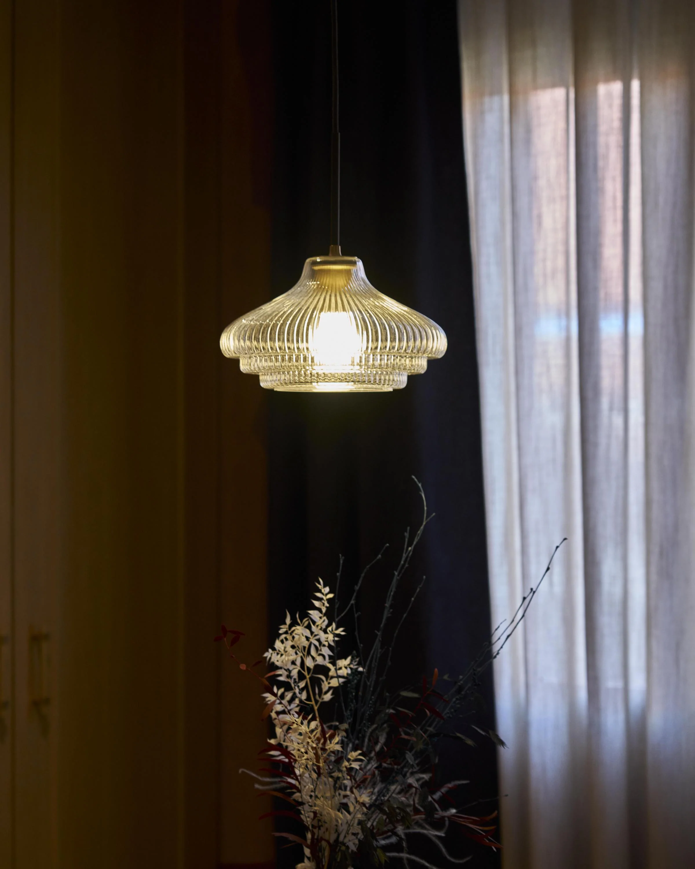 Brookfield Medium Pendant Light Fluted Glass - Antique Brass - Image 3
