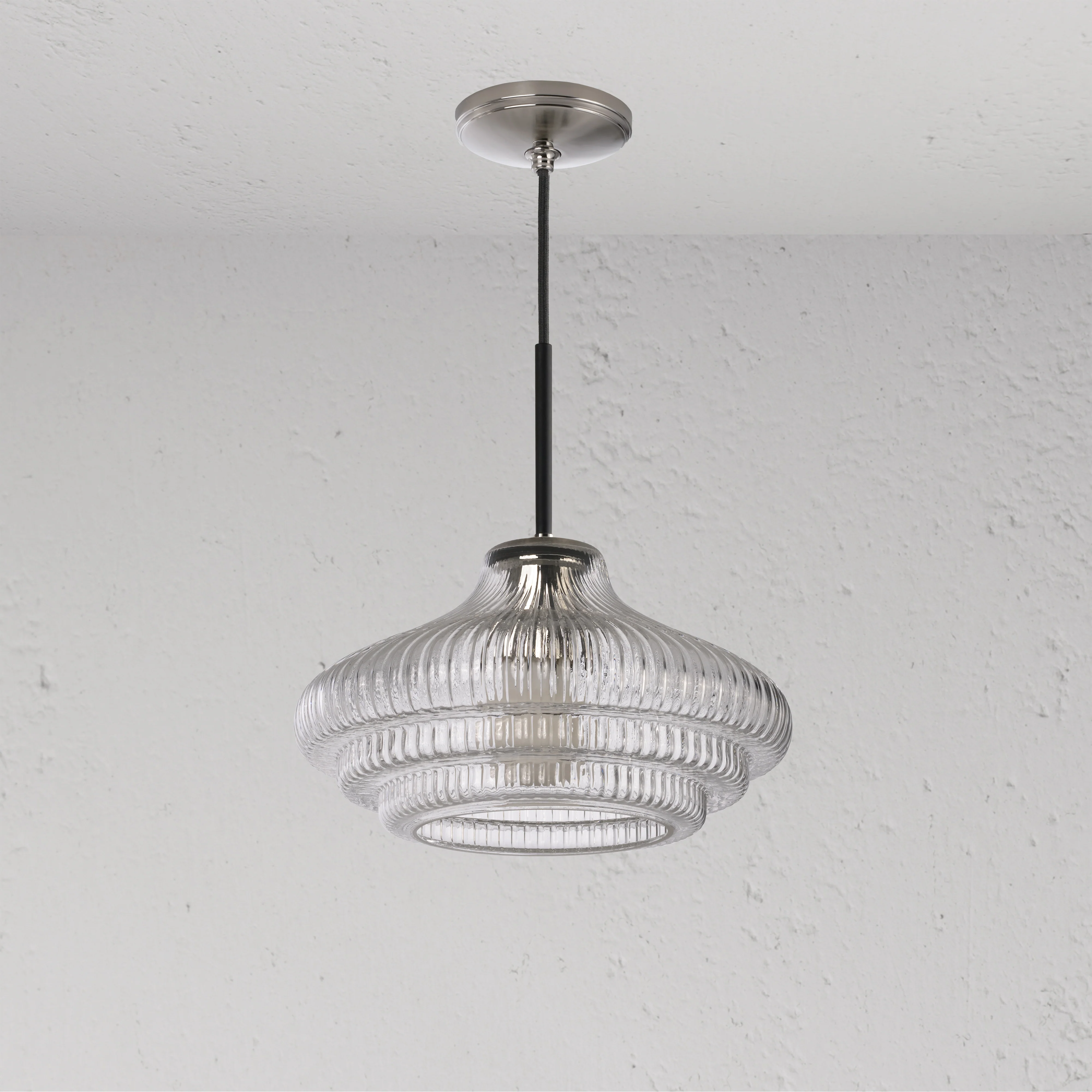 Brookfield Medium Pendant Light Fluted Glass - Polished Nickel - Image 2