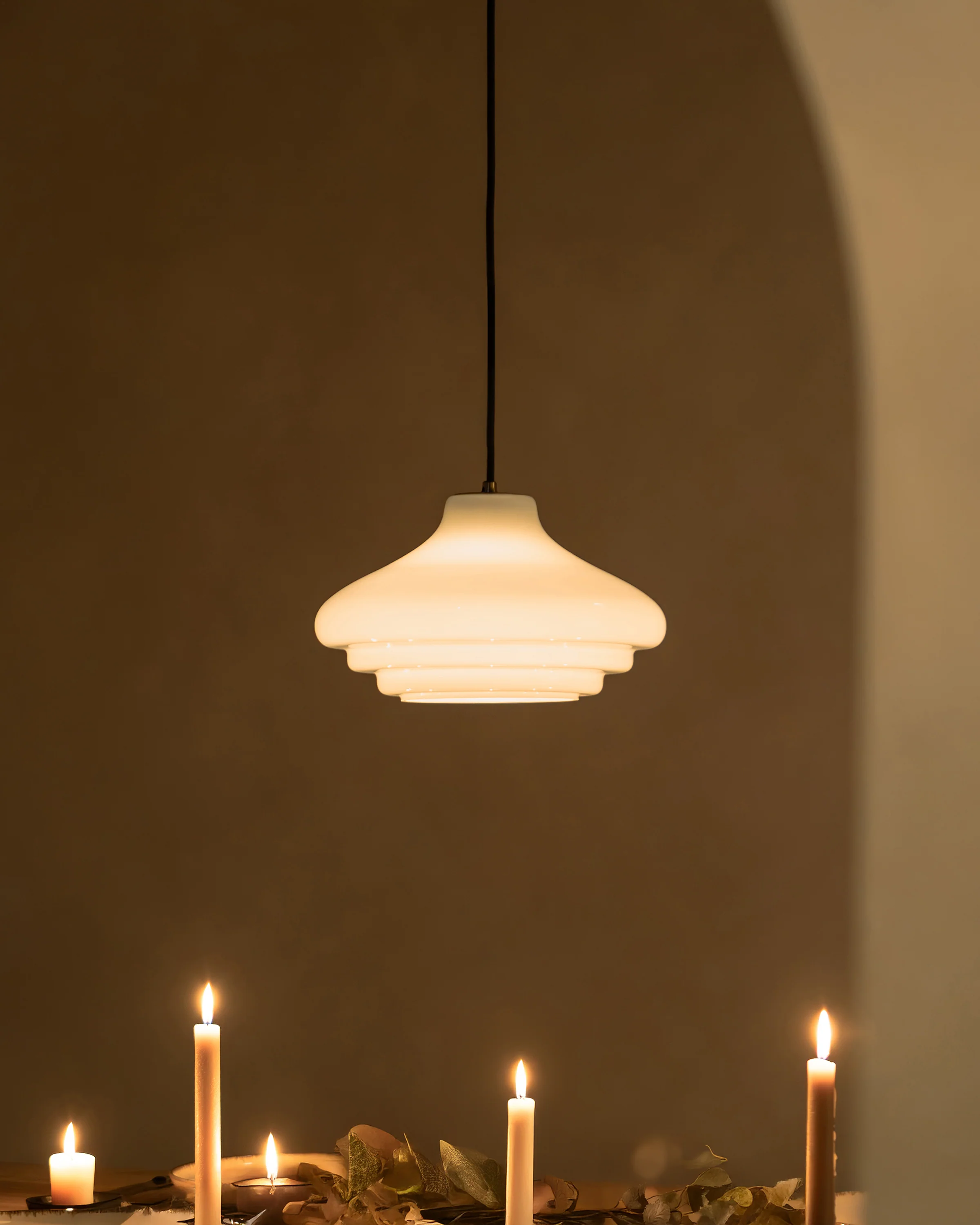 Brookfield Medium Pendant Light Opal Glass - Antique Brass  - Image 3