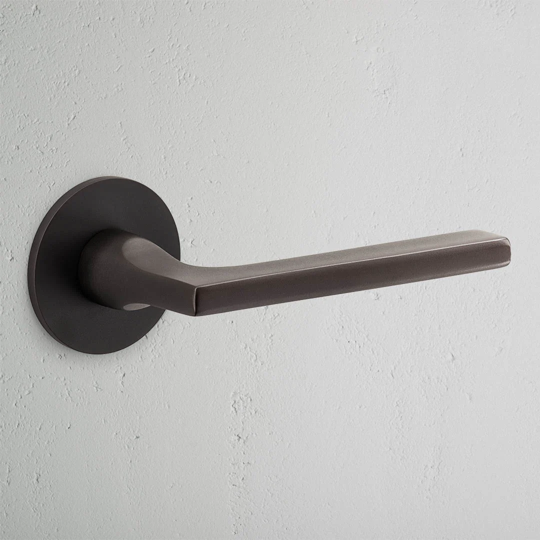 Clayton Fixed Door Handle With Flush Rose - Bronze