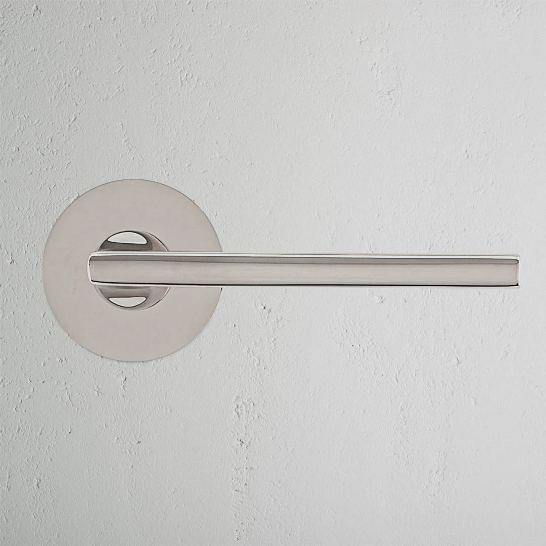 Clayton Fixed Door Handle With Flush Rose - Polished Nickel - Image 2