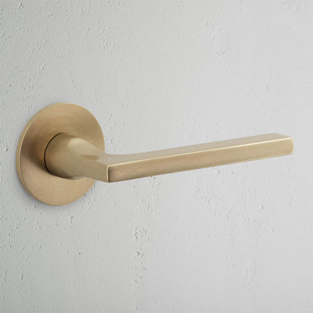 Clayton Flush Unsprung Door Handle (Scandinavian) - Antique Brass