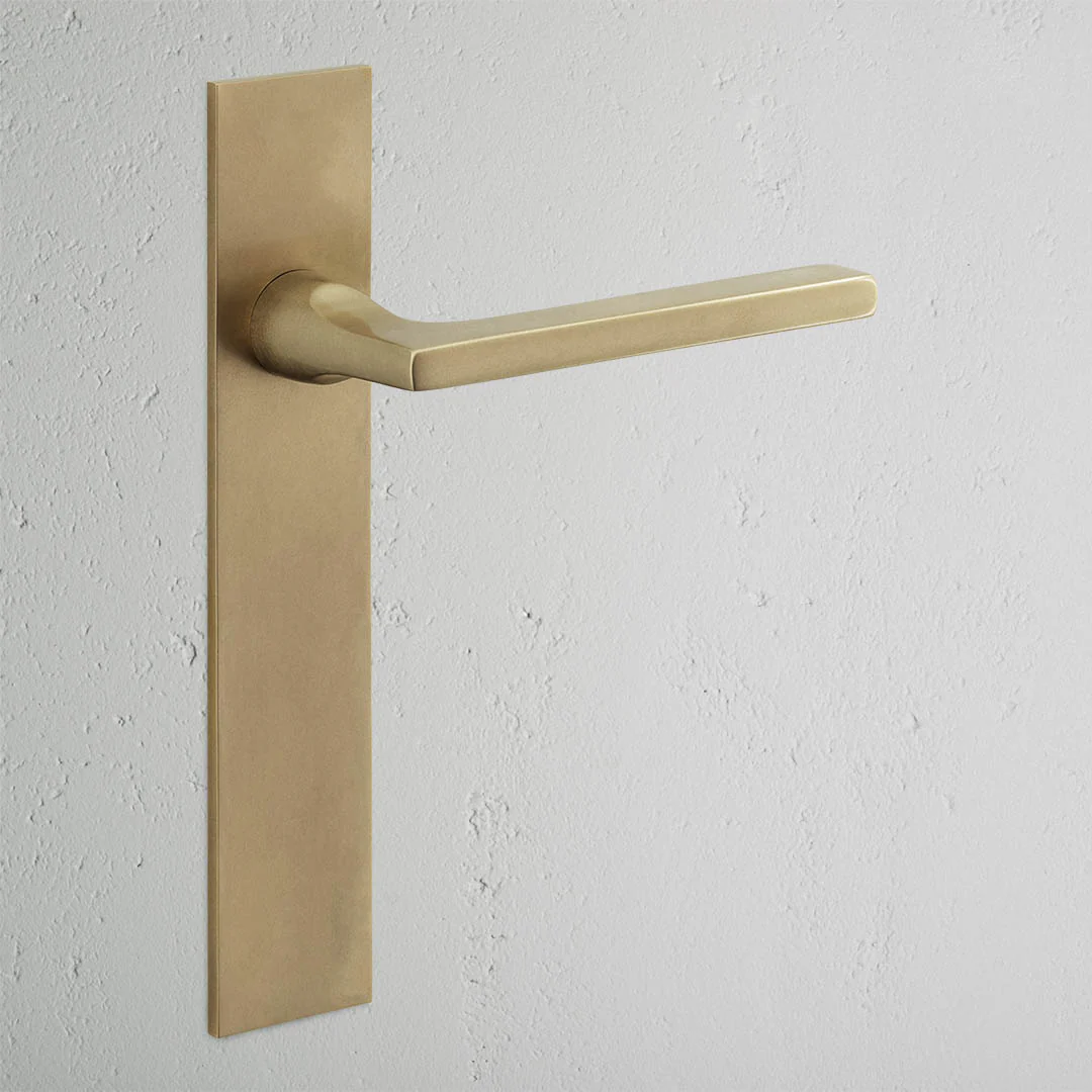 Clayton Long Plate Sprung Door Handle - Antique Brass