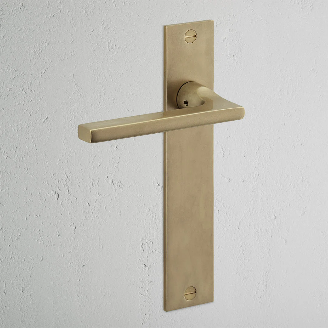 Clayton Long Plate Sprung Door Handle – Antique Brass   - Image 2