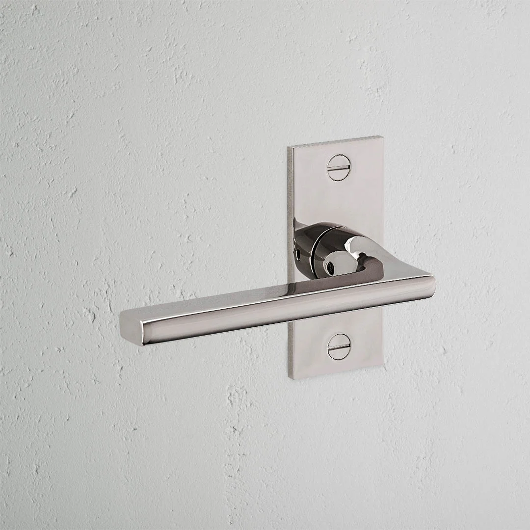 Clayton Short Plate Sprung Door Handle - Polished Nickel - Image 2