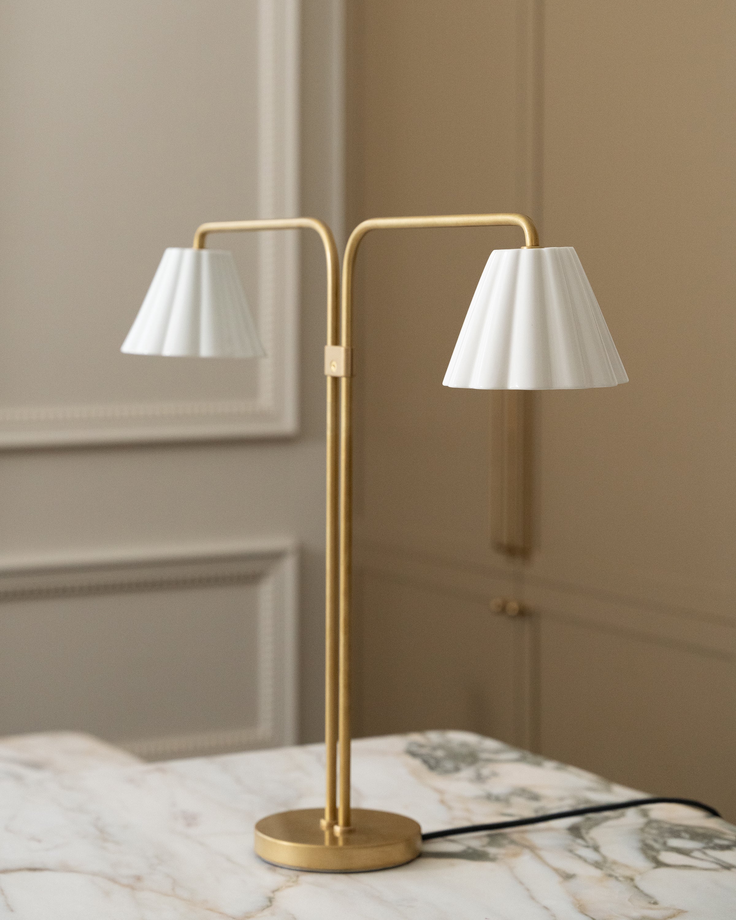 Cotswold Dual Table Lamp Fine Porcelain - Antique Brass - Image 3