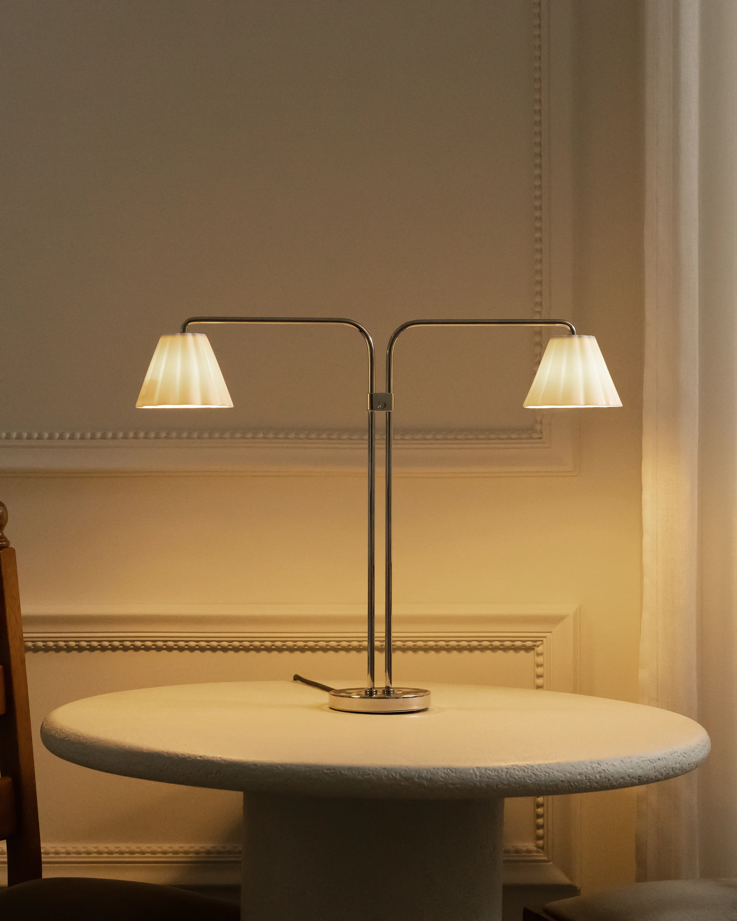 Cotswold Dual Table Lamp Fine Porcelain - Polished Nickel - Image 3