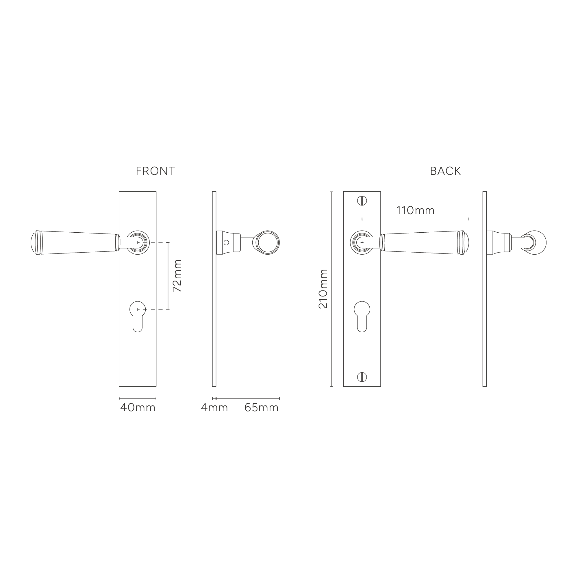 Digby Long Plate Sprung Door Handle & Euro Lock - Antique Brass - Image 3