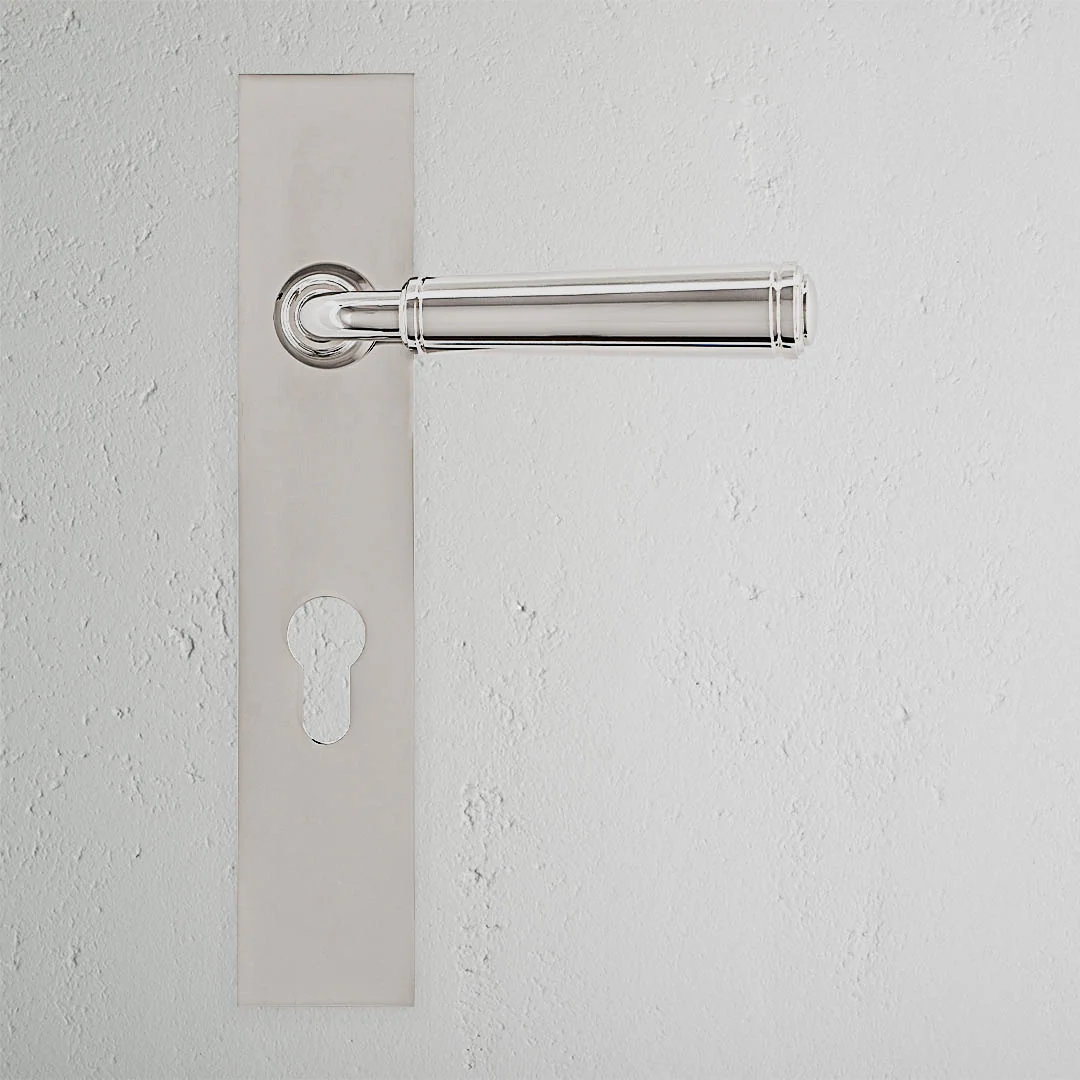 Digby Long Plate Unsprung Door Handle & Euro Lock – Polished Nickel - Image 2