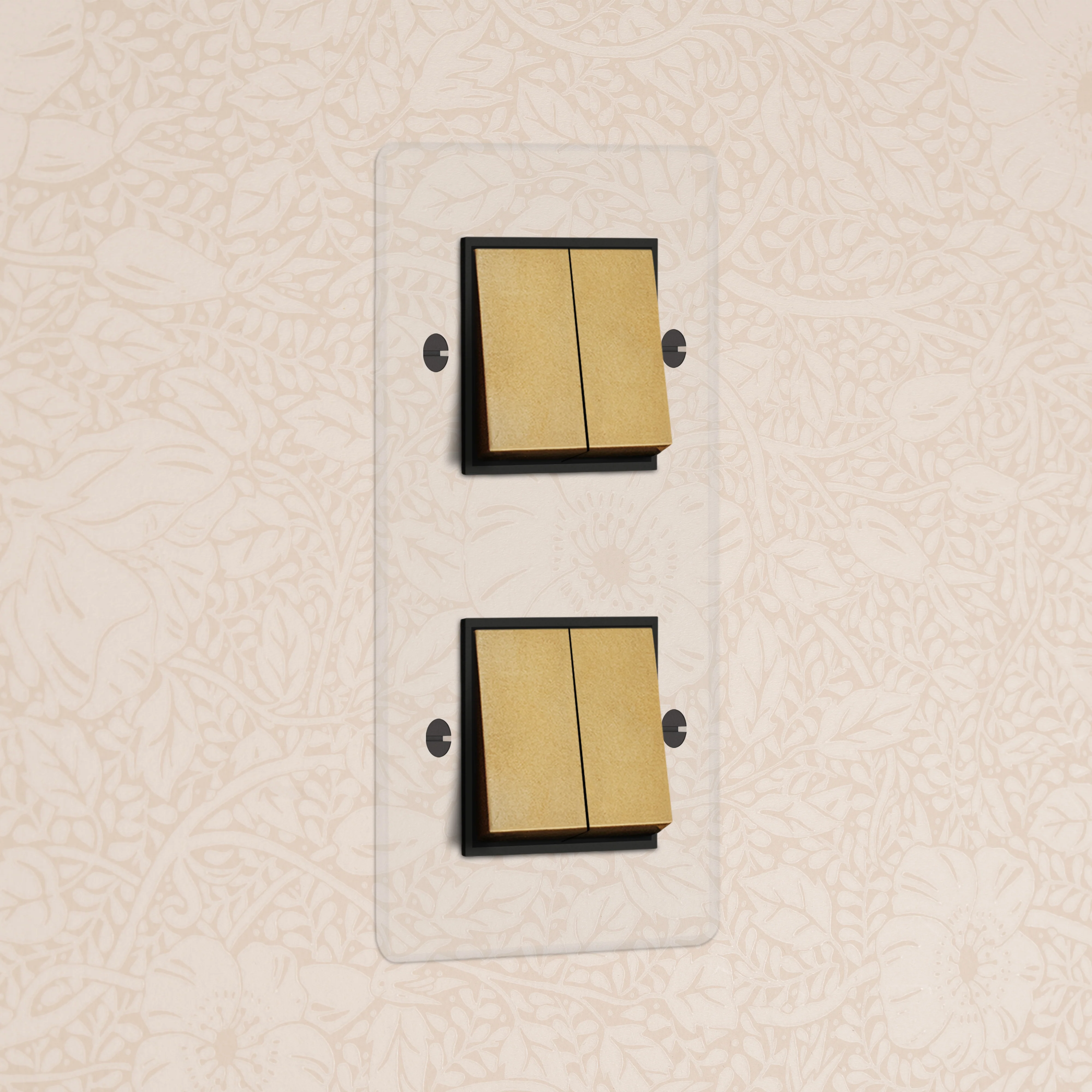 Kew Double 4x Vertical Rocker Switch - Clear Antique Brass | Black