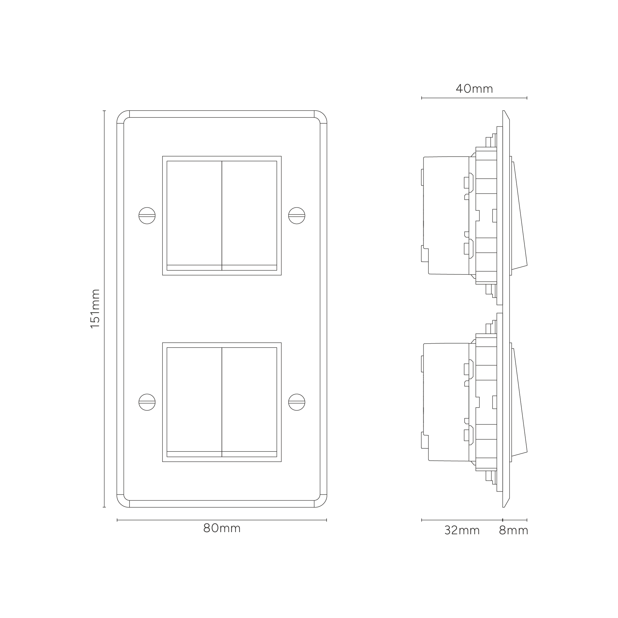 Kew Double 4x Vertical Rocker Switch - Clear Polished Nickel | Black - Image 3