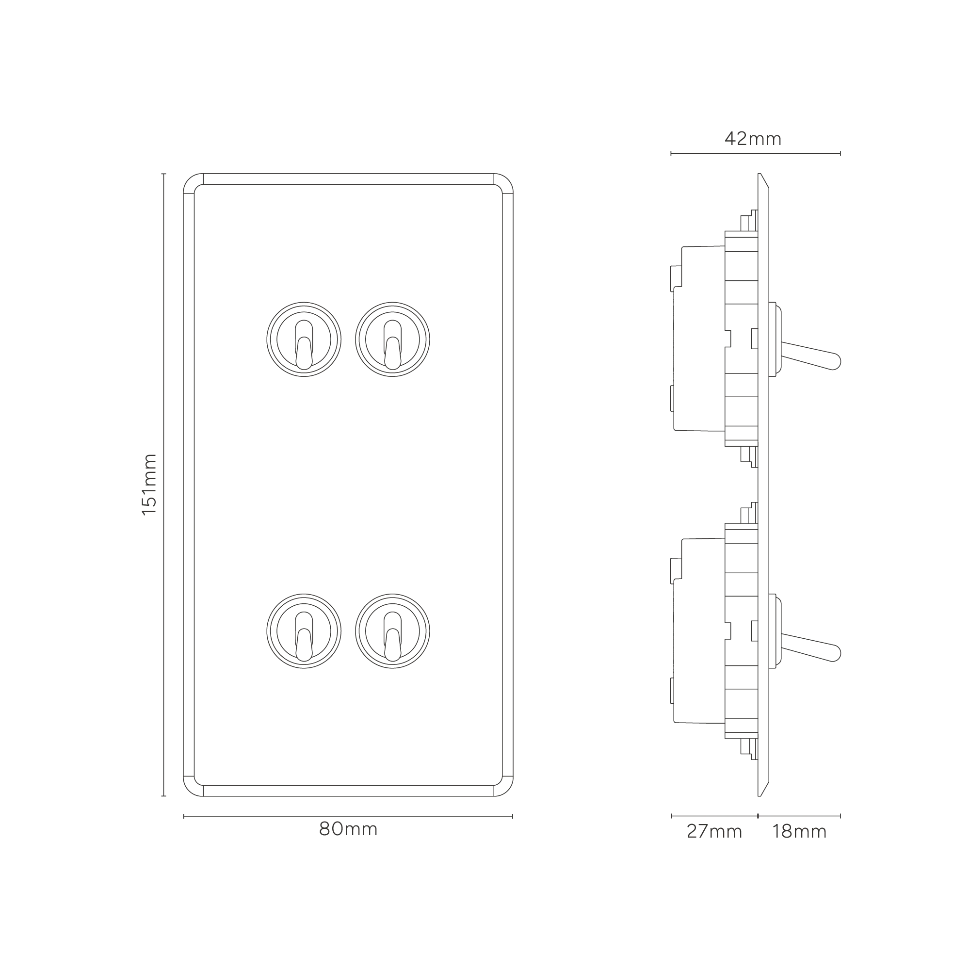 Kew Double 4x Vertical Toggle Switch - Clear Bronze - Image 3