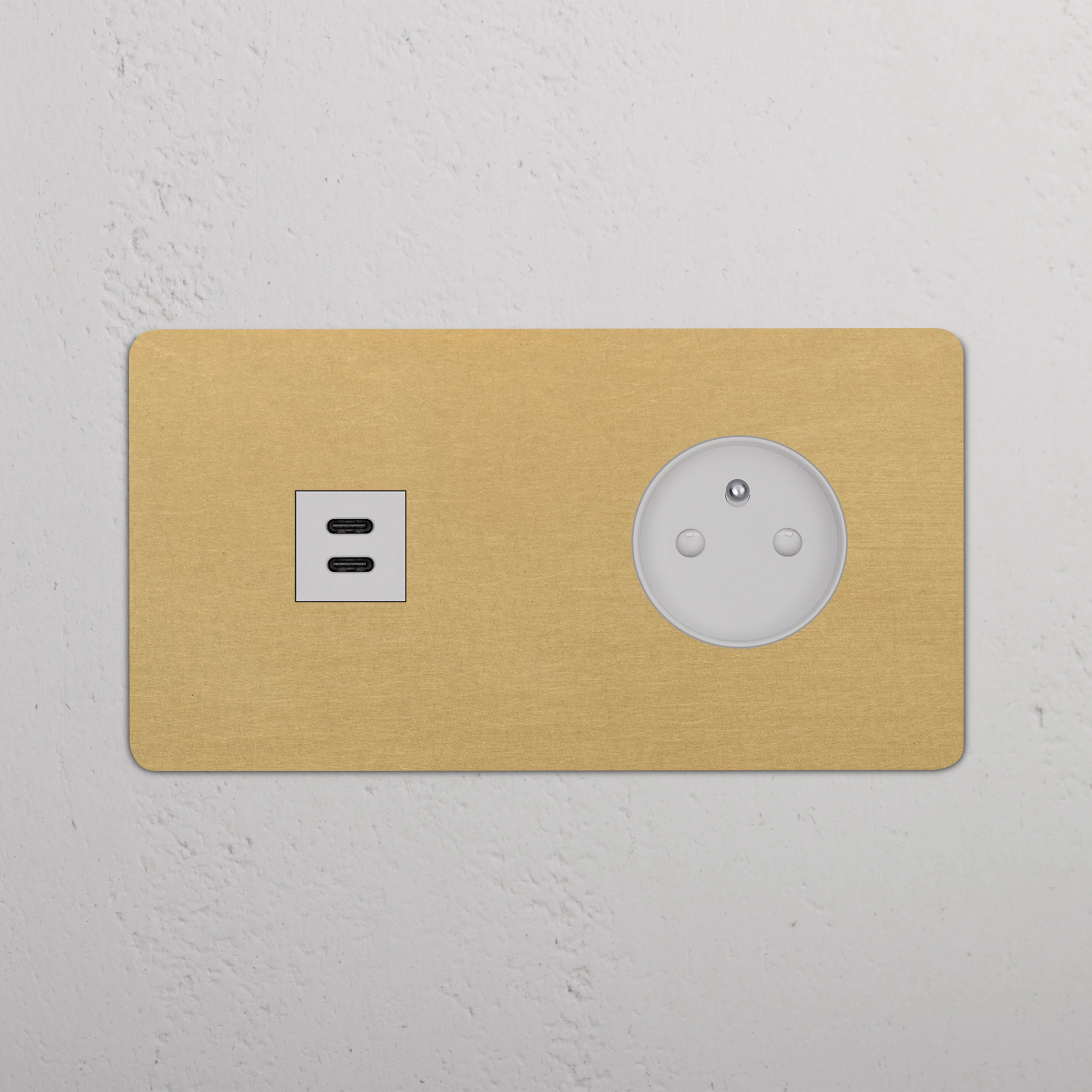 Kew Double USB-C 30W & French/Belgian Type E Socket - Antique Brass | White - Image 2