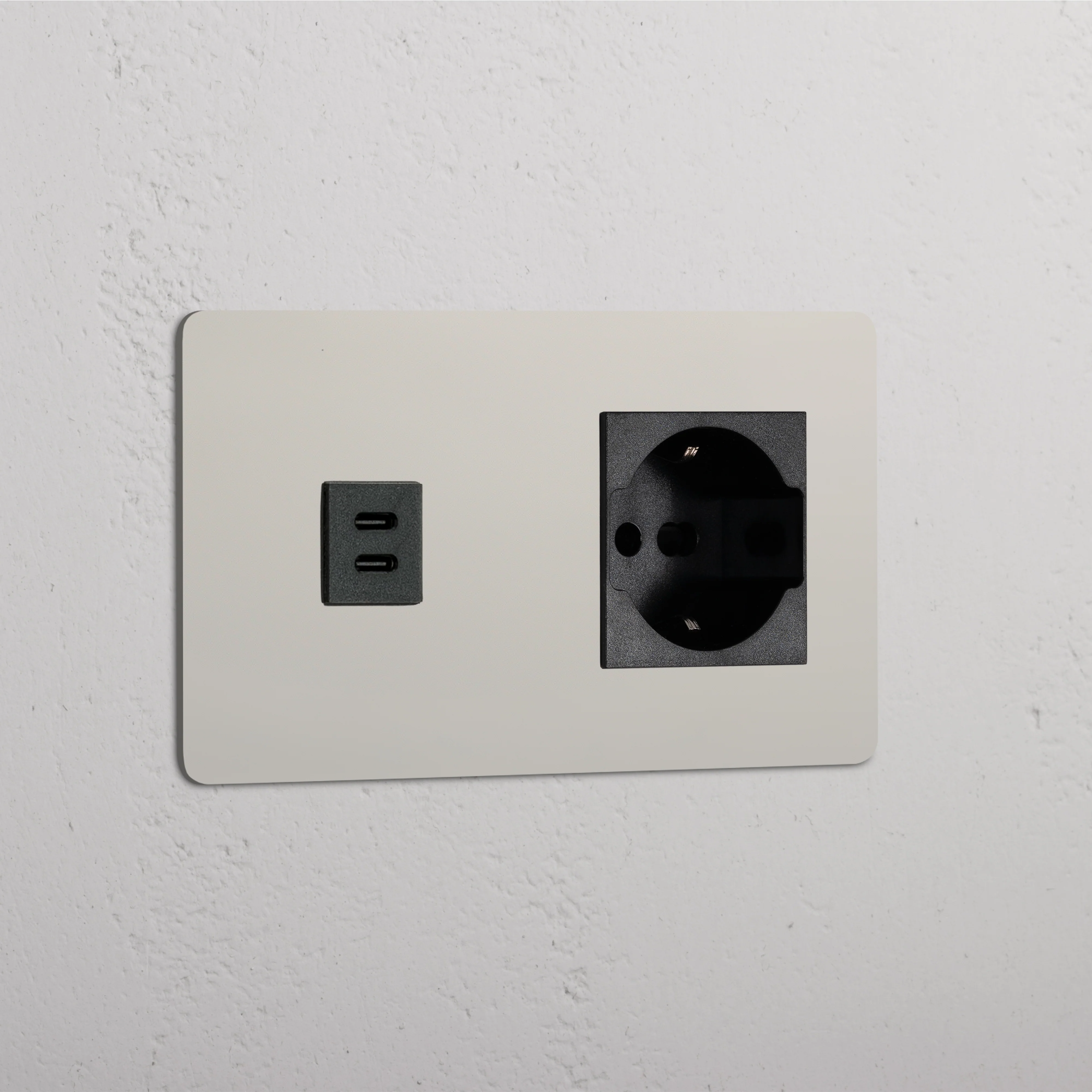 Kew Double USB-C 30W & Schuko/Bipasso Socket - Polished Nickel | Black