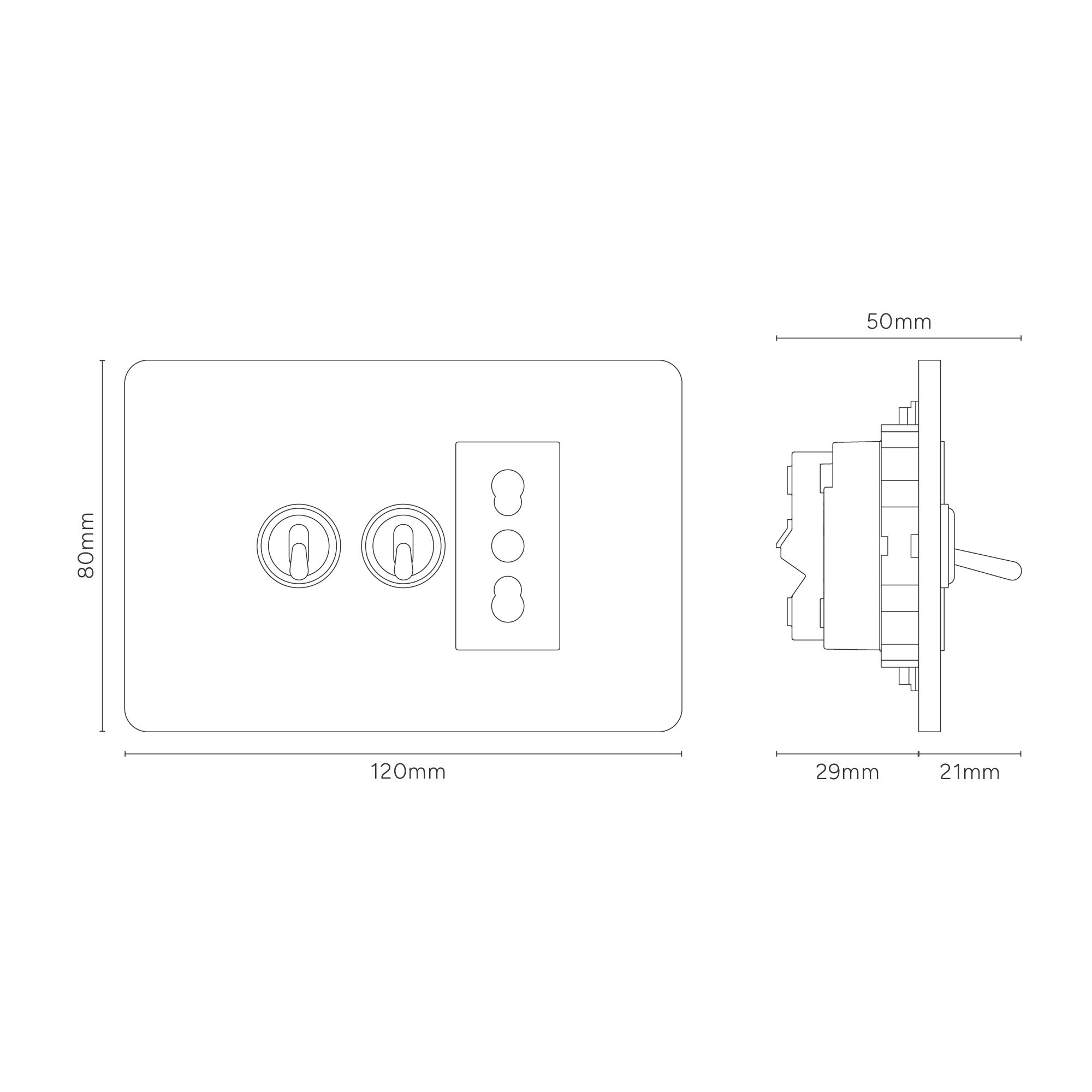 Grove 3-Module 2x Toggle Switch & Bipasso Socket - Bronze | Black - Image 6
