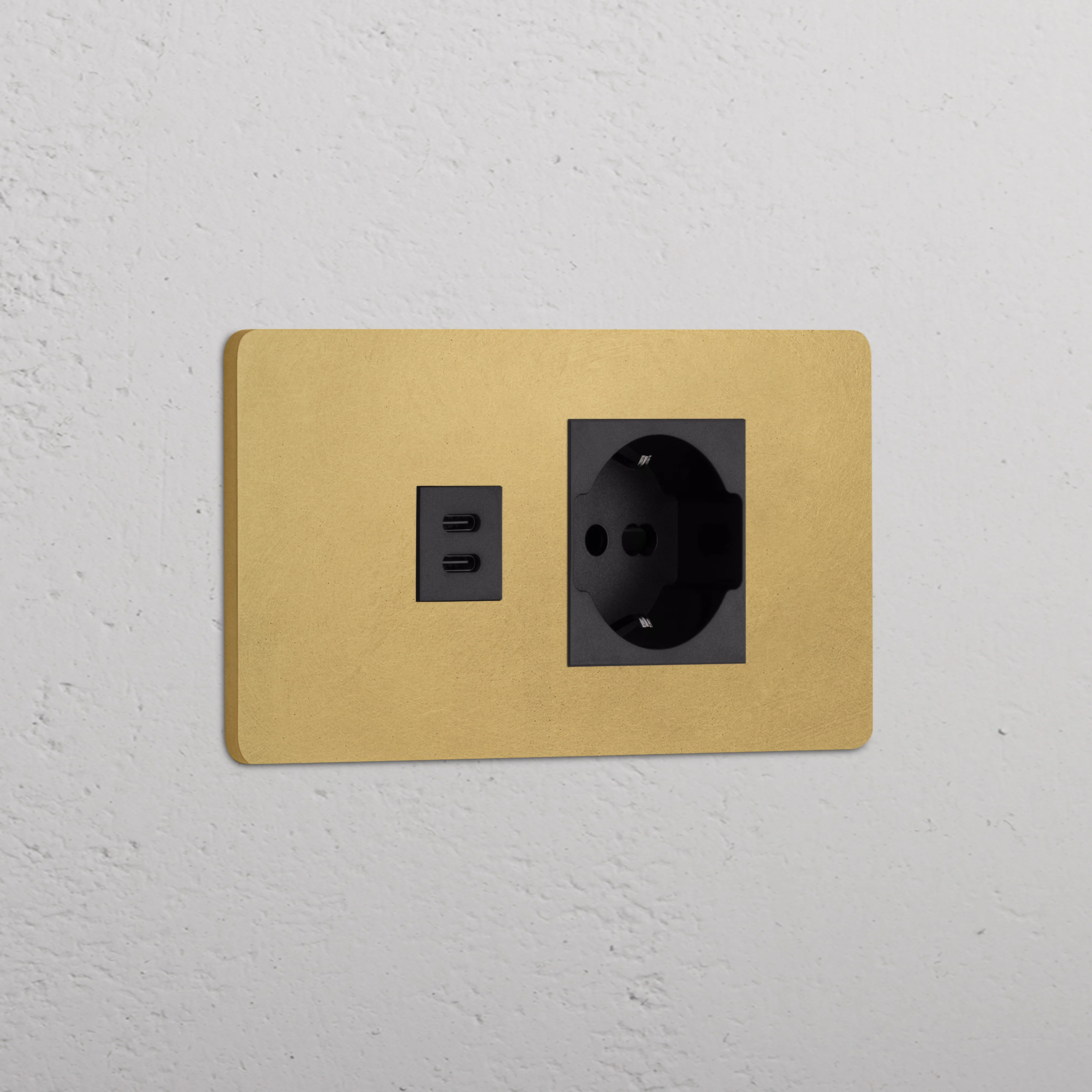 Grove 4-Module USB-C 30W & Schuko/Bipasso Socket - Antique Brass | Black