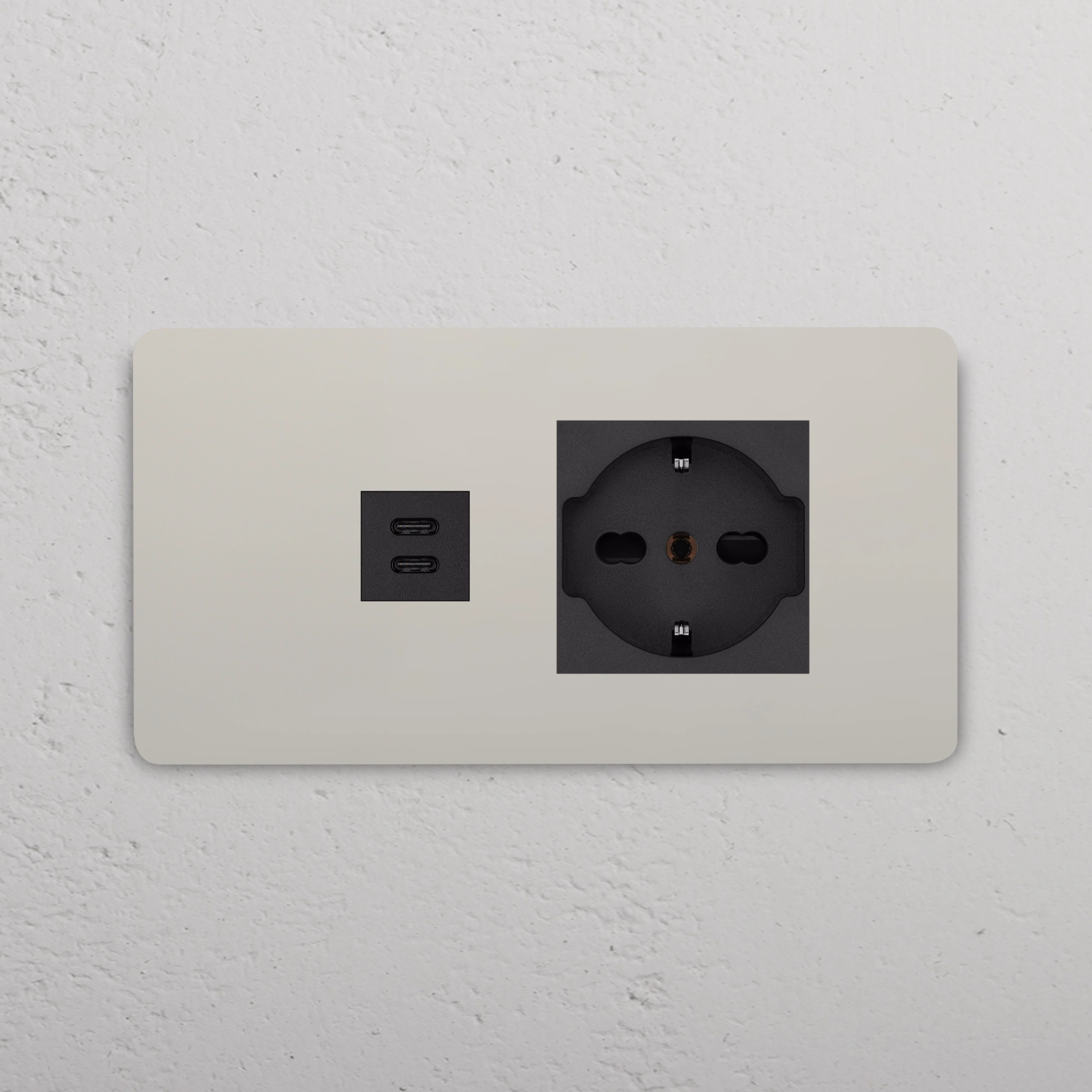 Grove 4-Module USB-C 30W & Schuko/Bipasso Socket - Polished Nickel | Black - Image 2