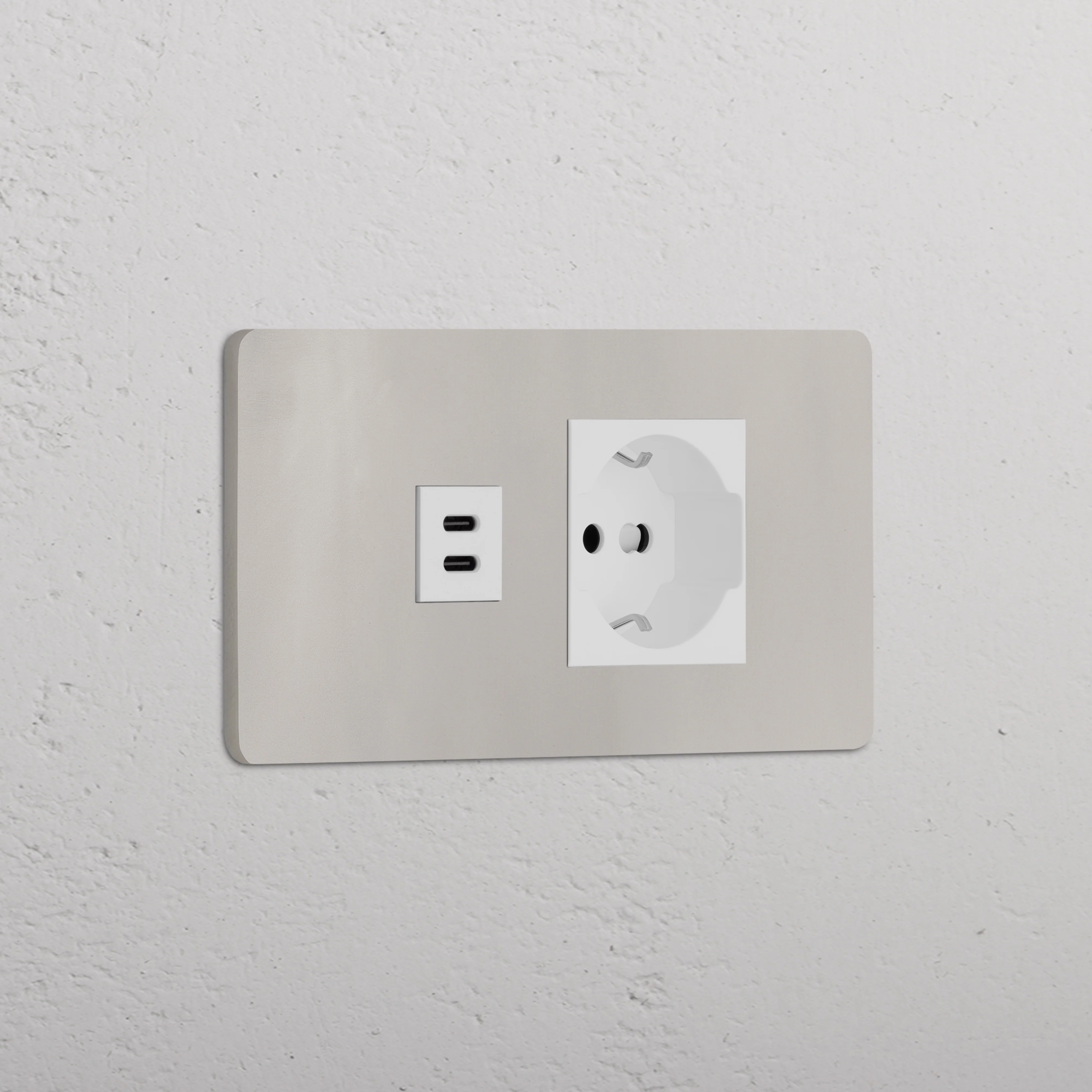 Grove 4-Module USB-C 30W & Schuko/Bipasso Socket - Polished Nickel | White