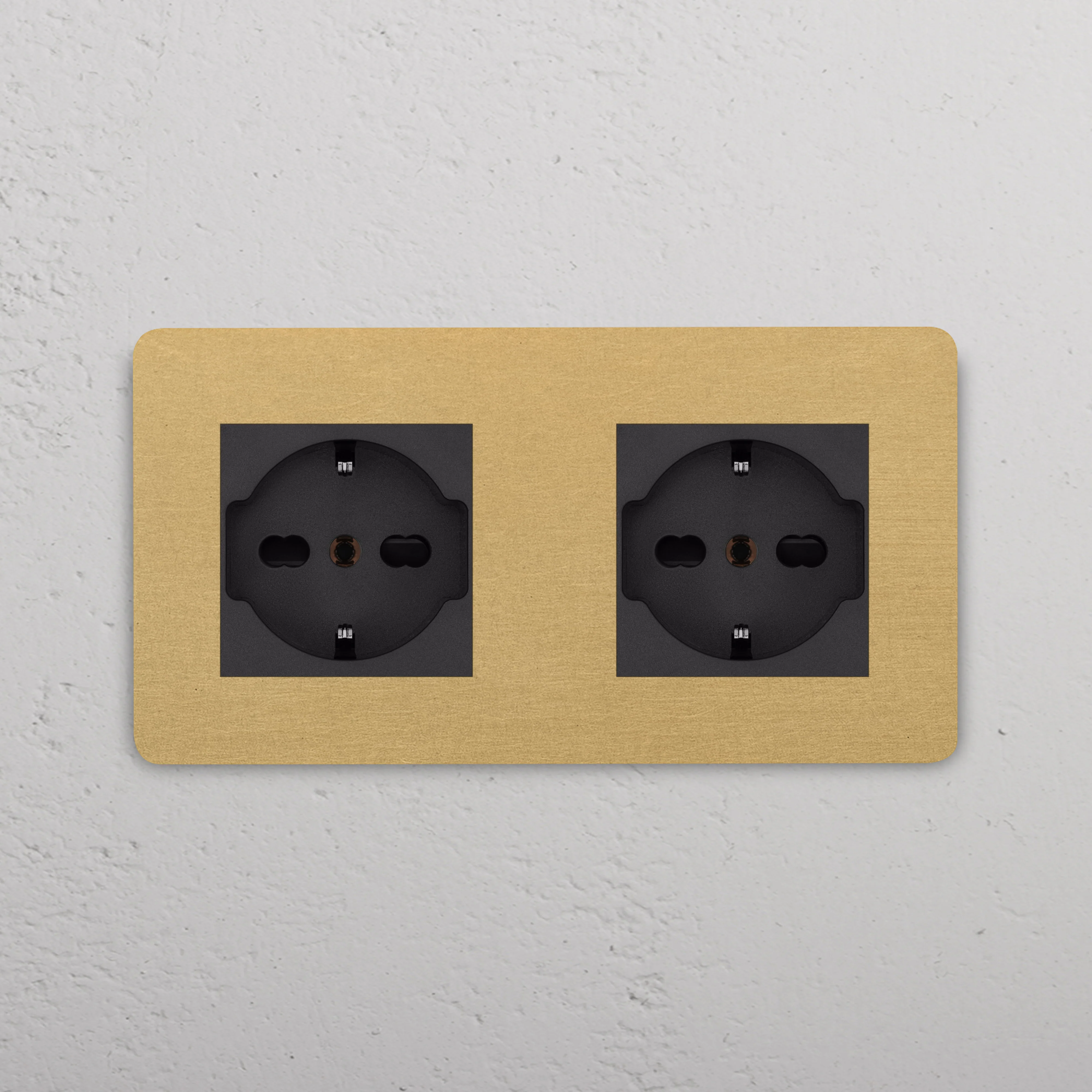 Grove Double 2x Schuko/Bipasso Socket - Antique Brass | Black - Image 2