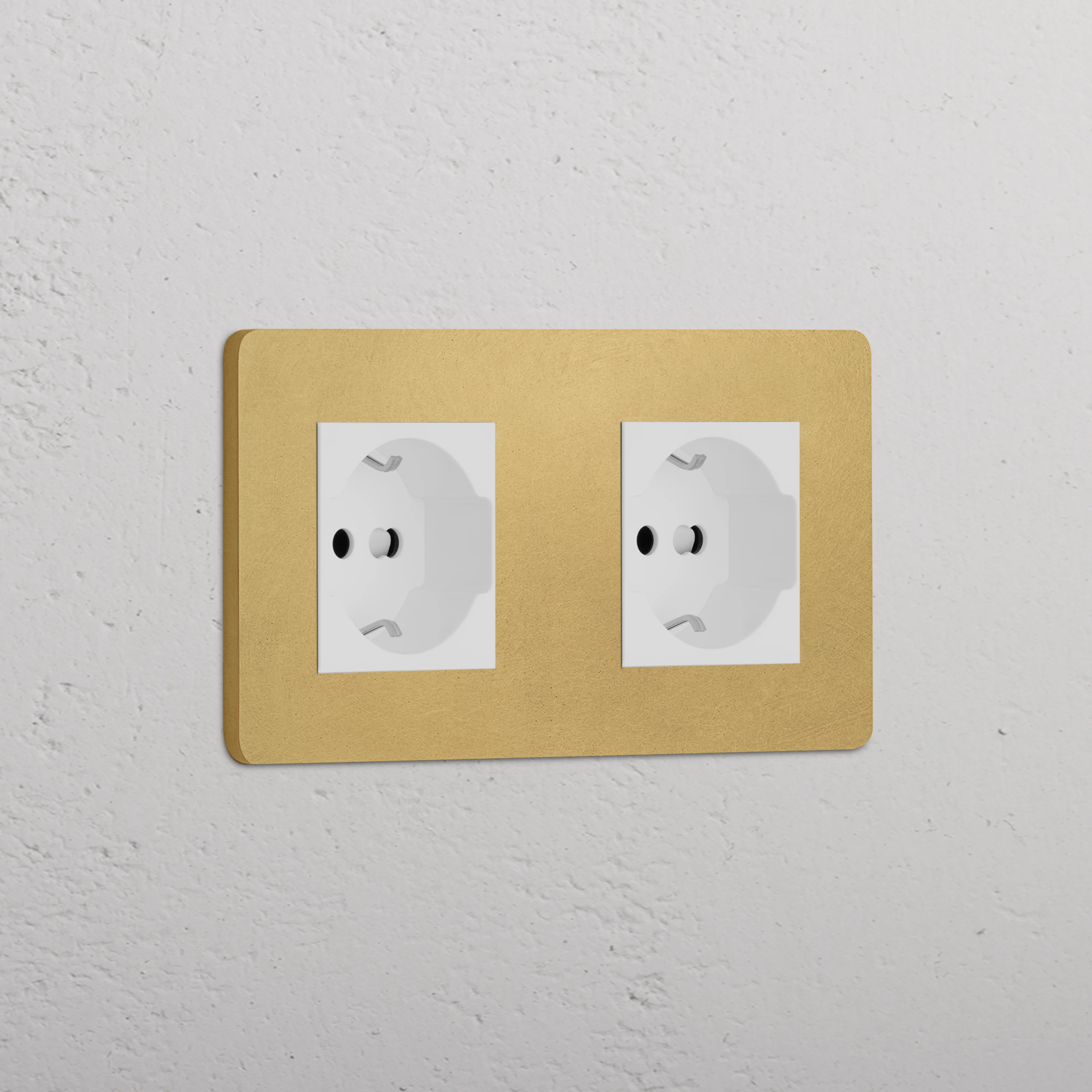 Grove Double 2x Schuko/Bipasso Socket - Antique Brass | White