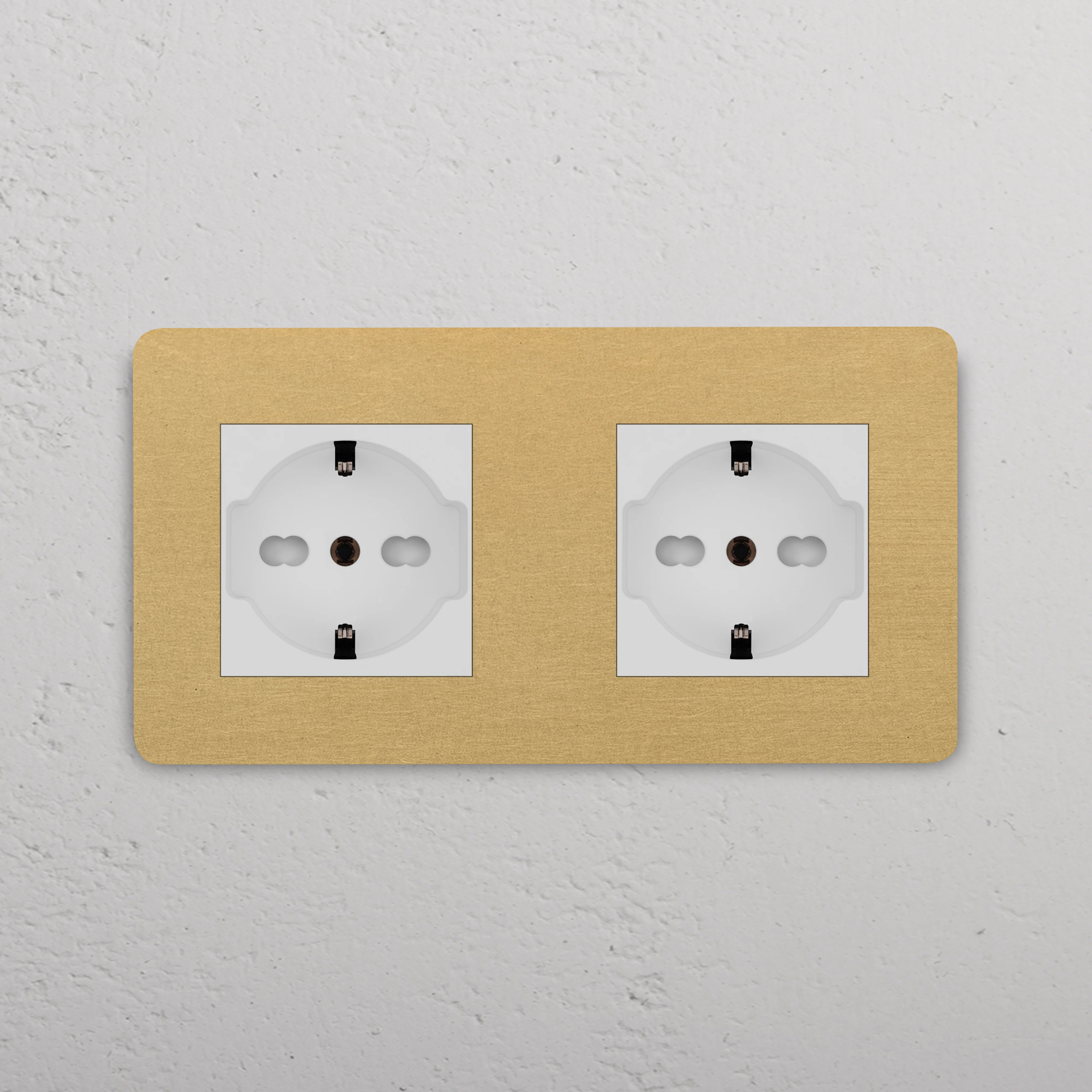 Grove Double 2x Schuko/Bipasso Socket - Antique Brass | White - Image 2