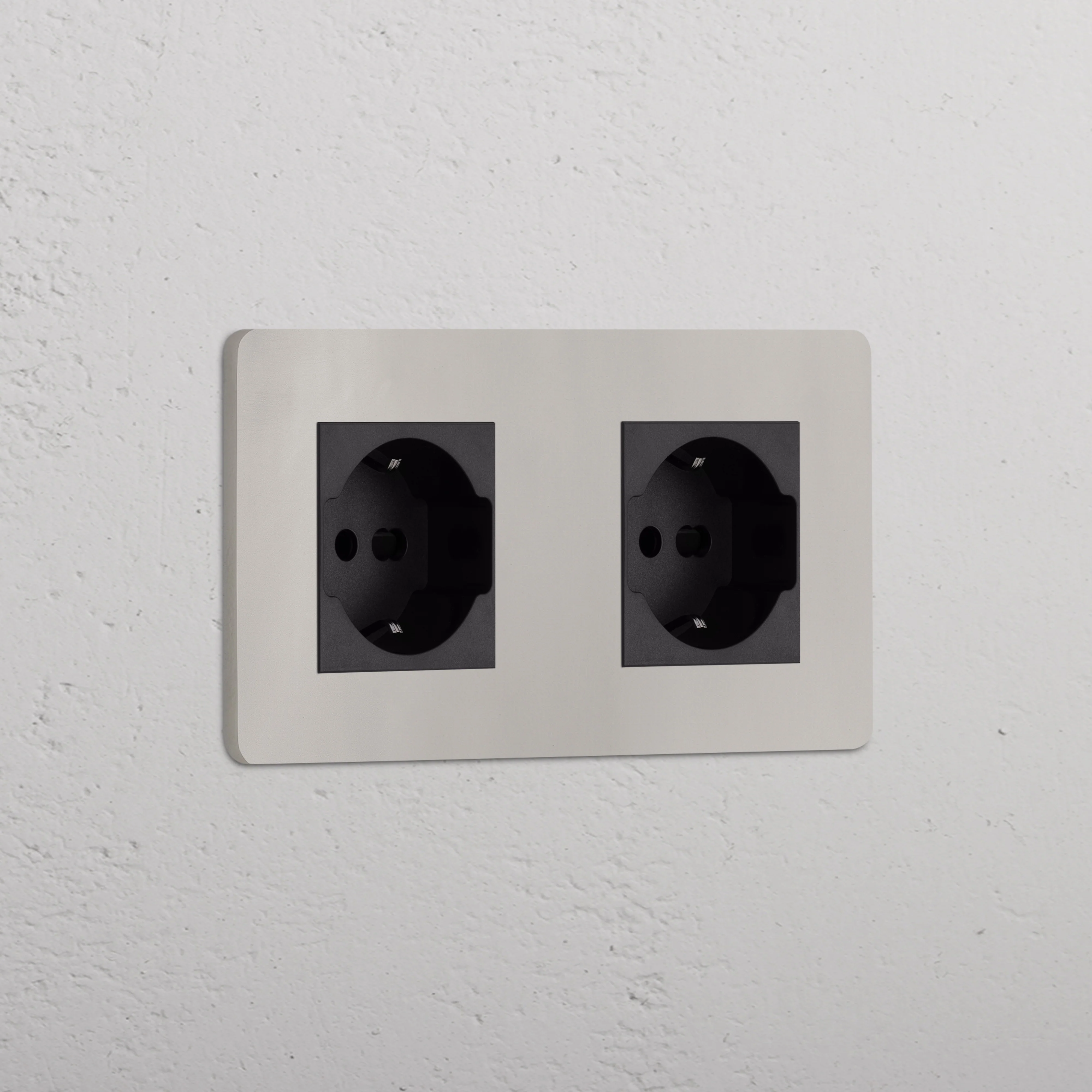 Grove Double 2x Schuko/Bipasso Socket - Polished Nickel | Black
