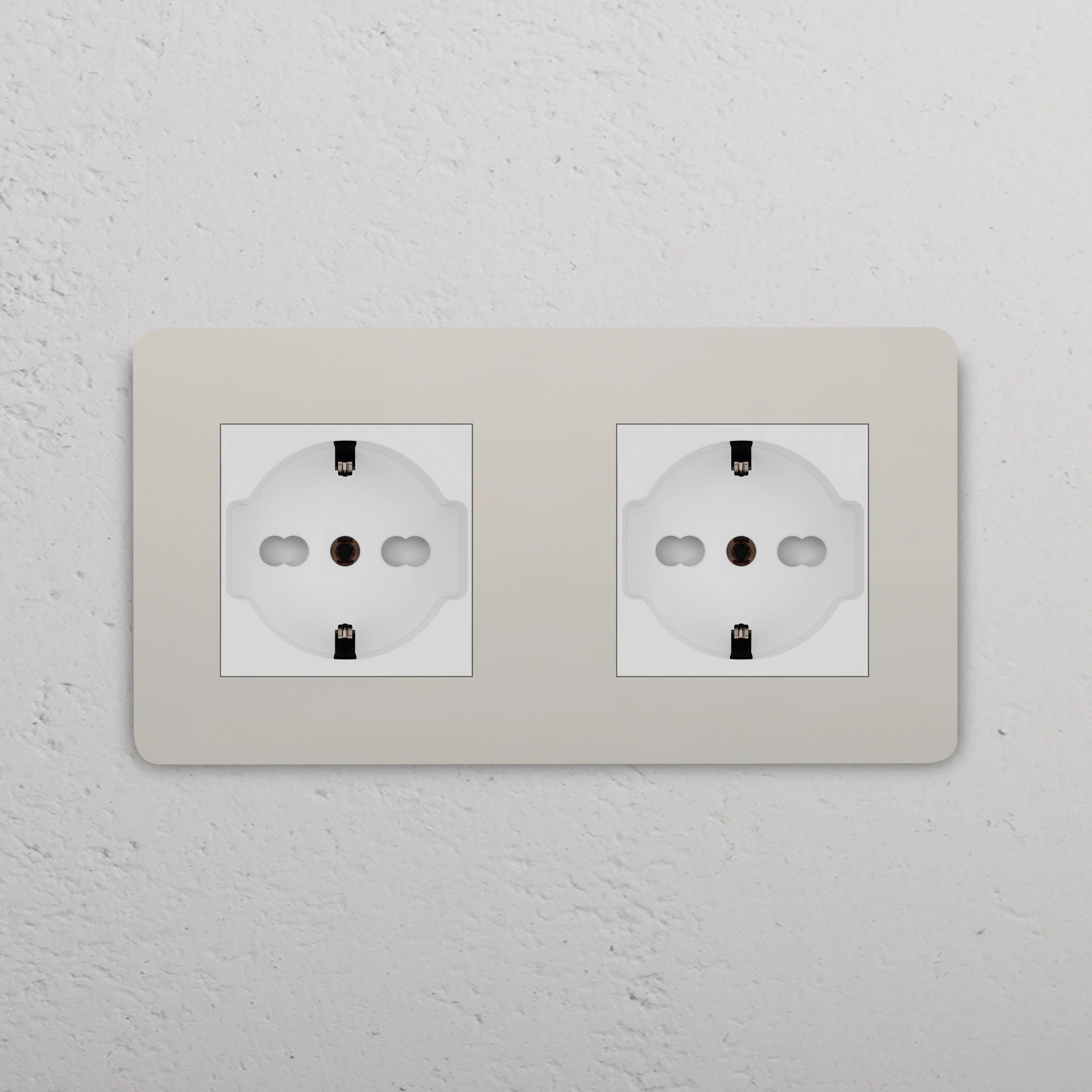 Grove Double 2x Schuko/Bipasso Socket - Polished Nickel | White - Image 2