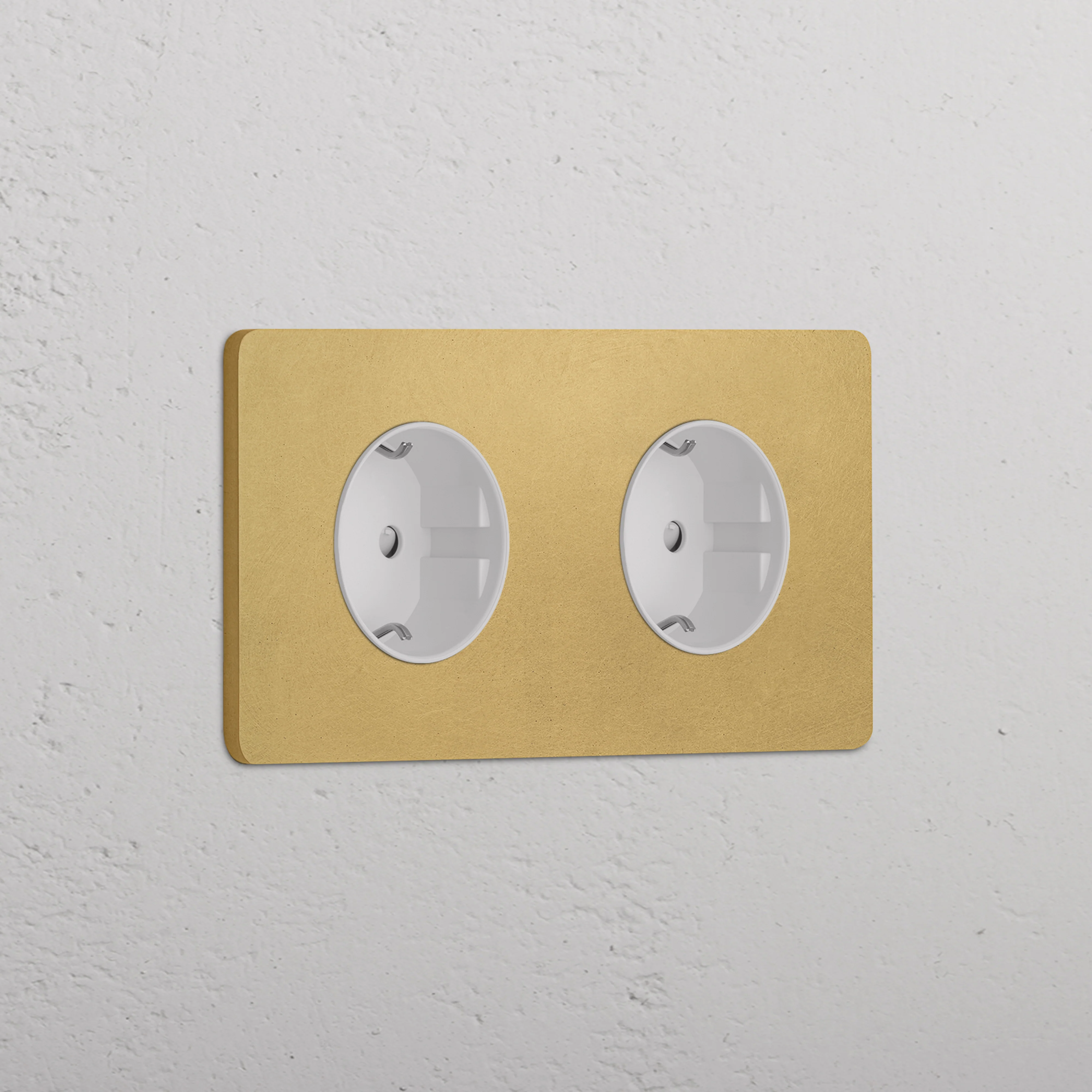 Grove Double 2x Schuko Type F Socket - Antique Brass | White