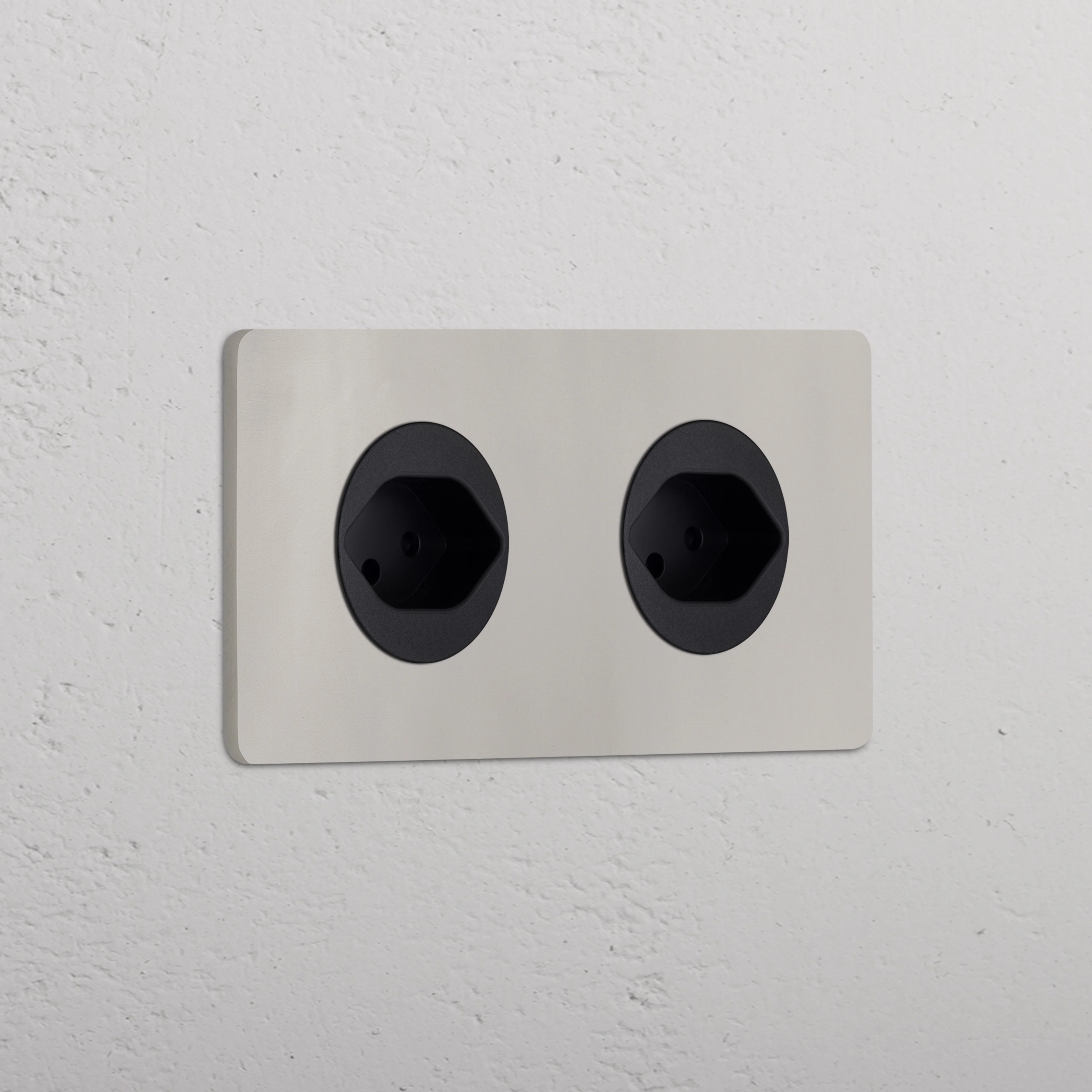 Grove Double 2x Swiss Type J Socket - Polished Nickel | Black