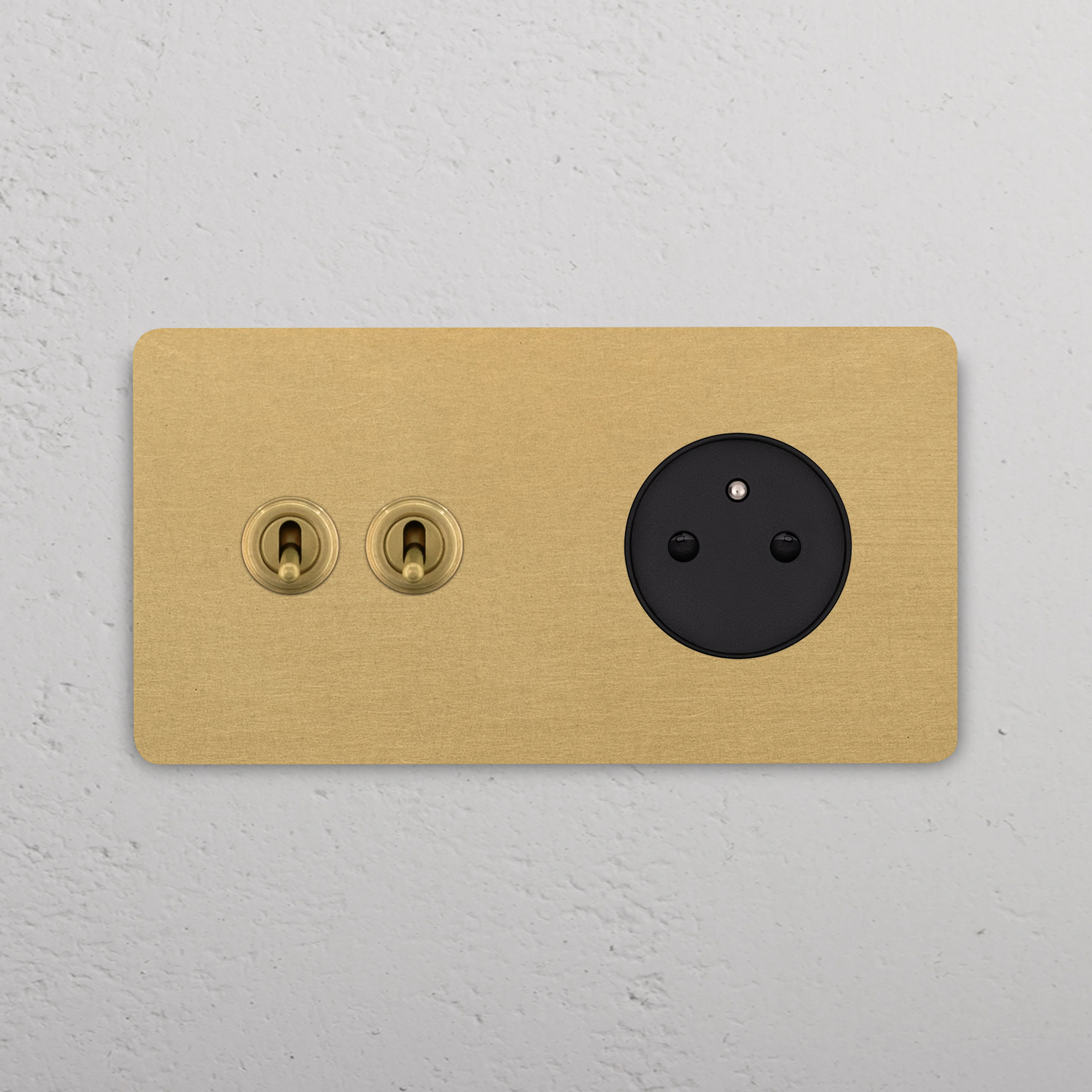 Grove Double 2x Toggle & French/Belgian Type E Socket - Antique Brass | Black - Image 2