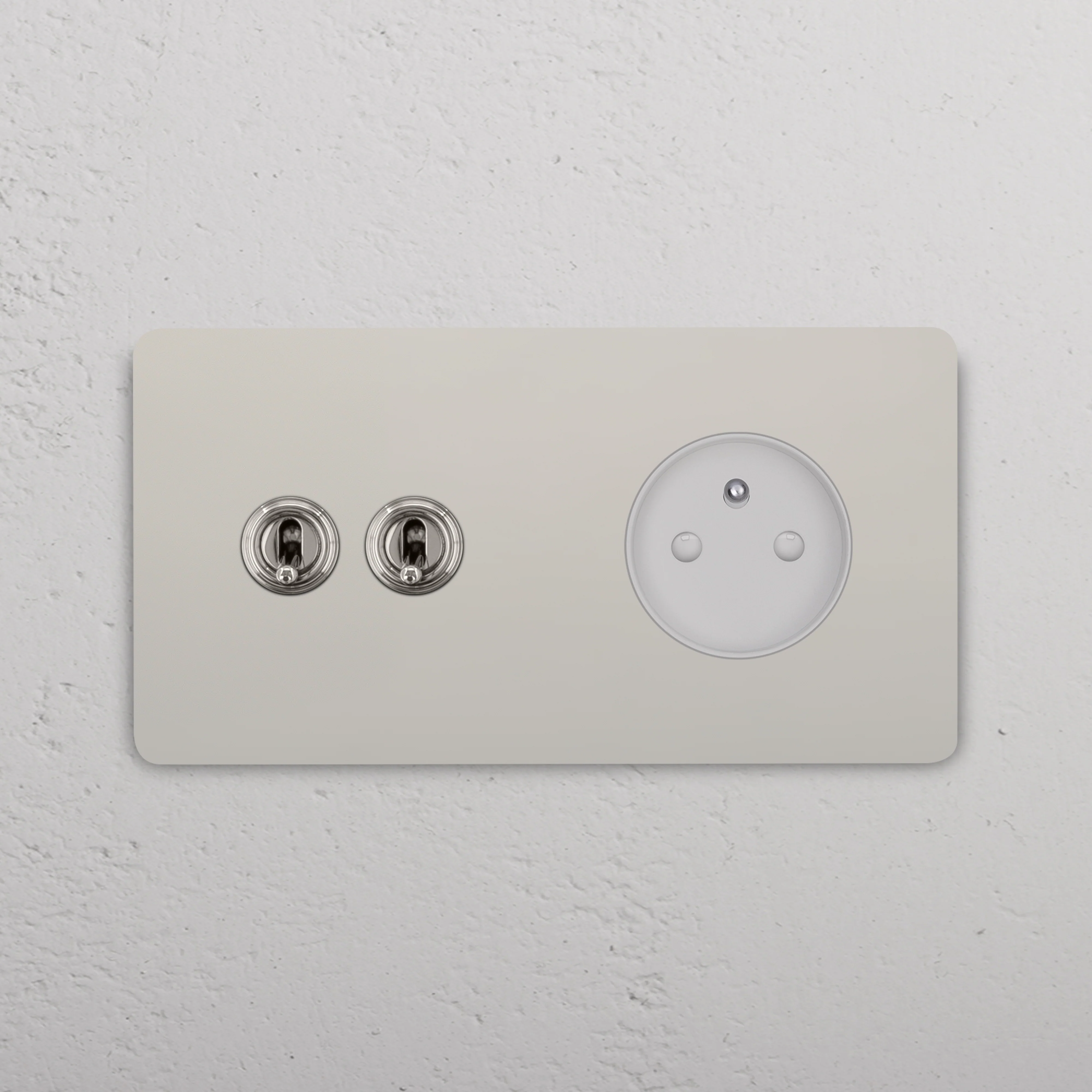 Grove Double 2x Toggle & French/Belgian Type E Socket - Polished Nickel | White - Image 2