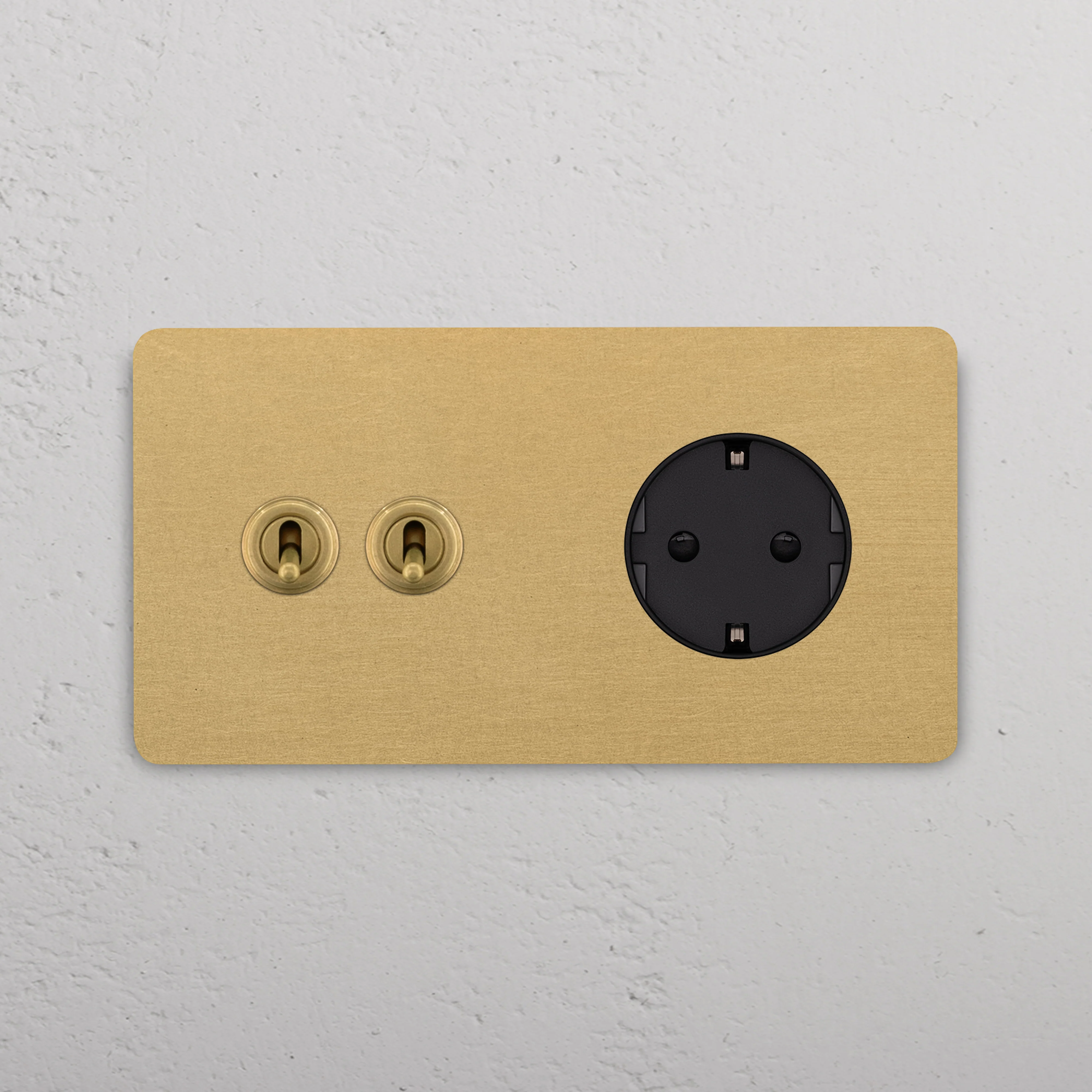 Grove Double 2x Toggle & Schuko Type F Socket - Antique Brass | Black - Image 2