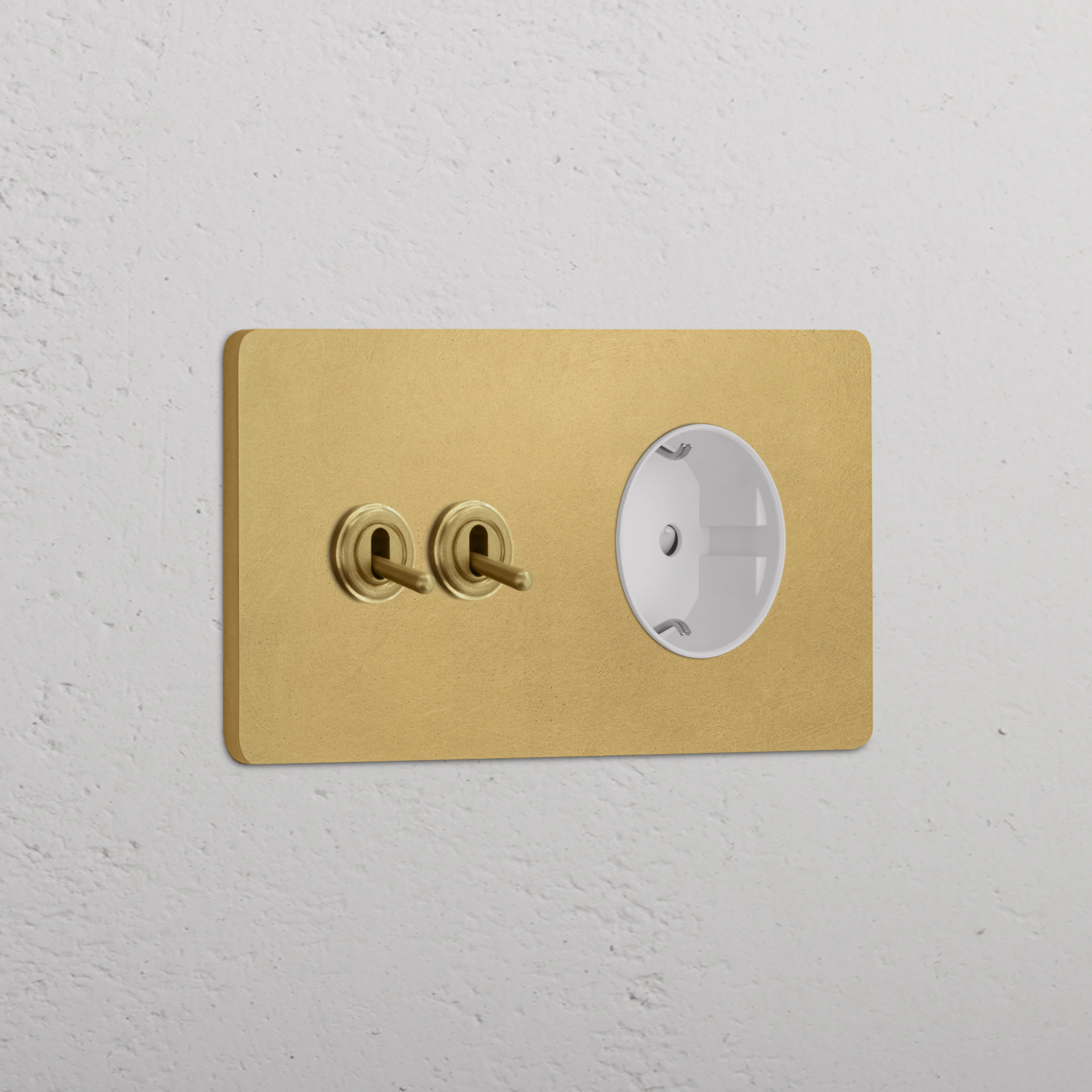 Grove Double 2x Toggle & Schuko Type F Socket - Antique Brass | White