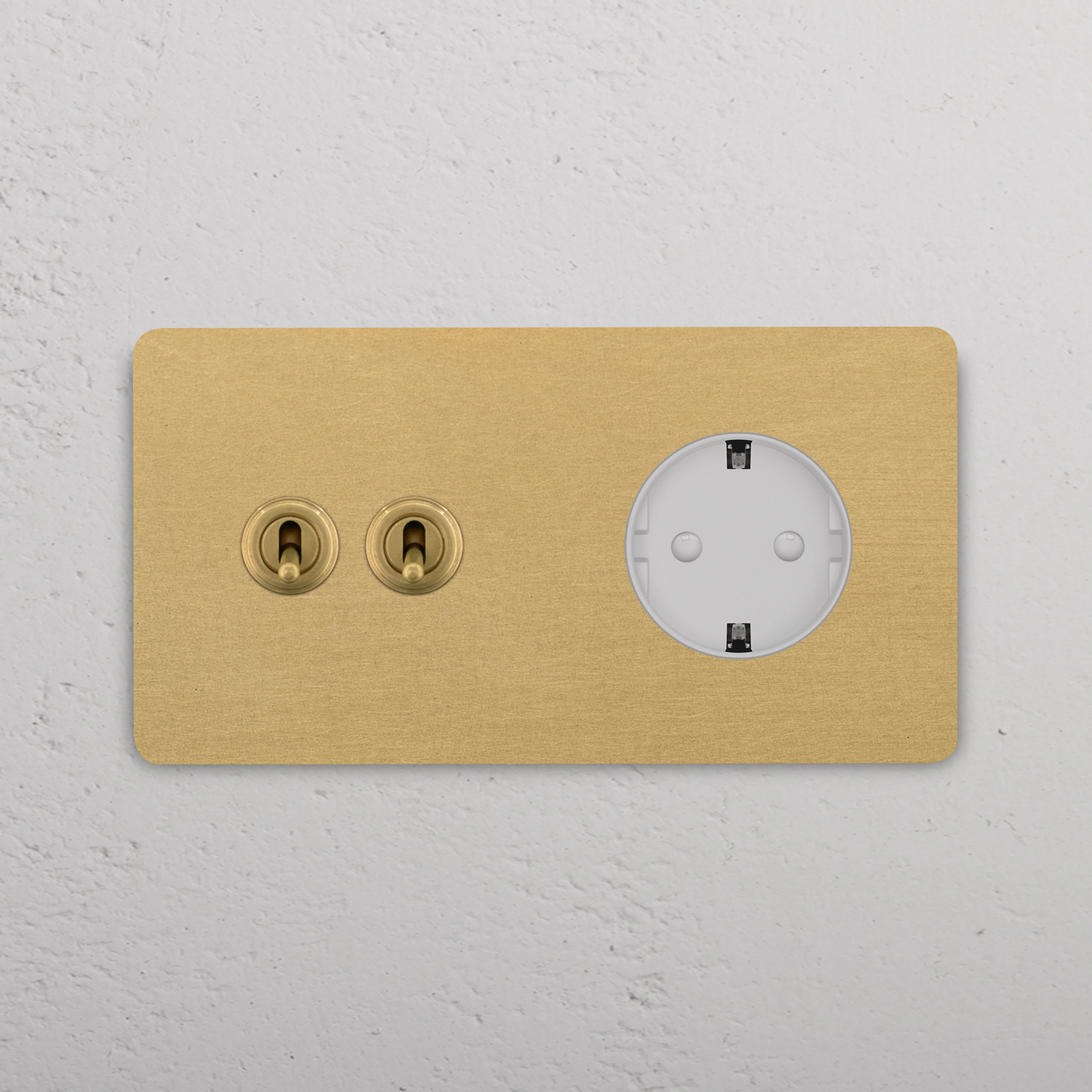 Grove Double 2x Toggle & Schuko Type F Socket - Antique Brass | White - Image 2