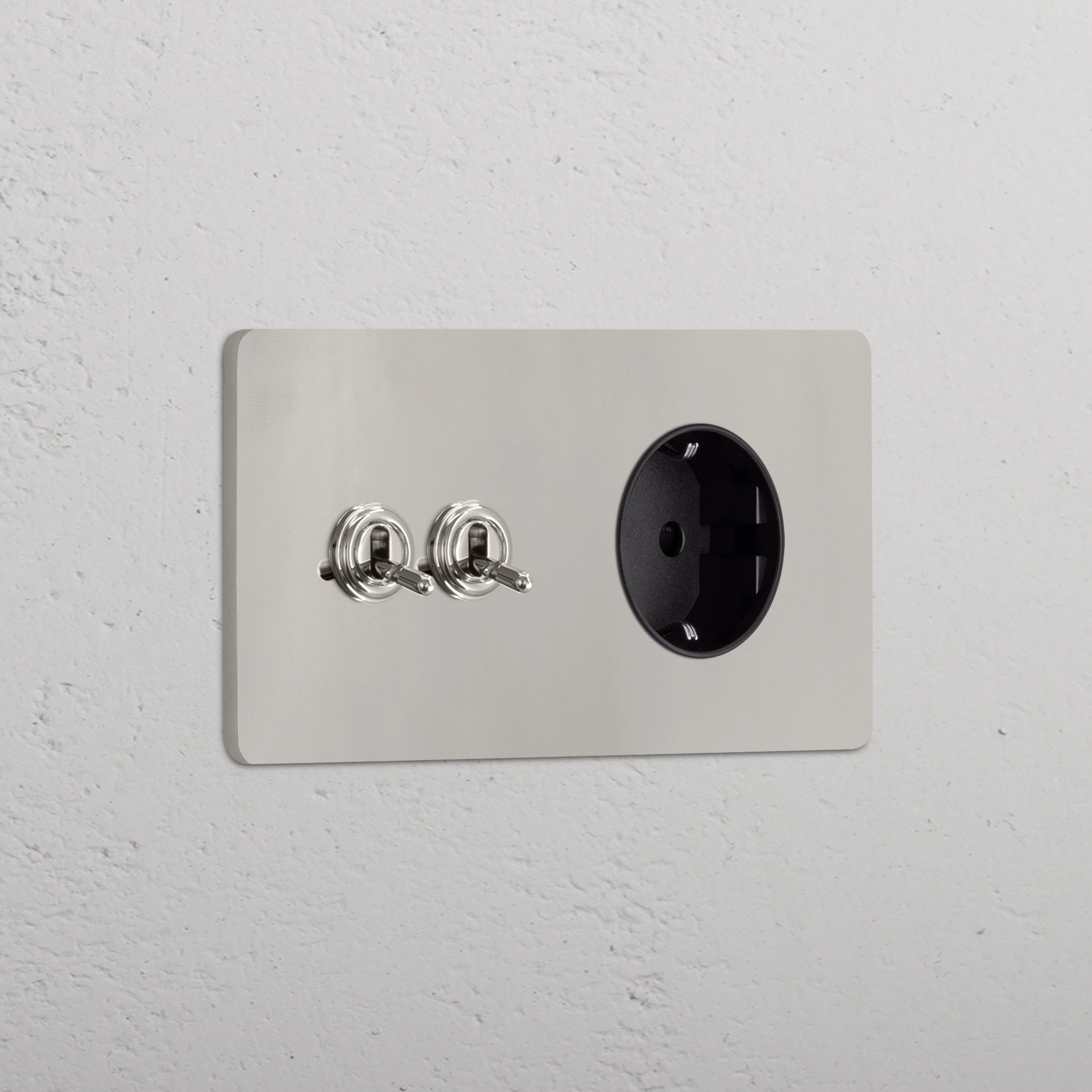 Grove Double 2x Toggle & Schuko Type F Socket - Polished Nickel | Black