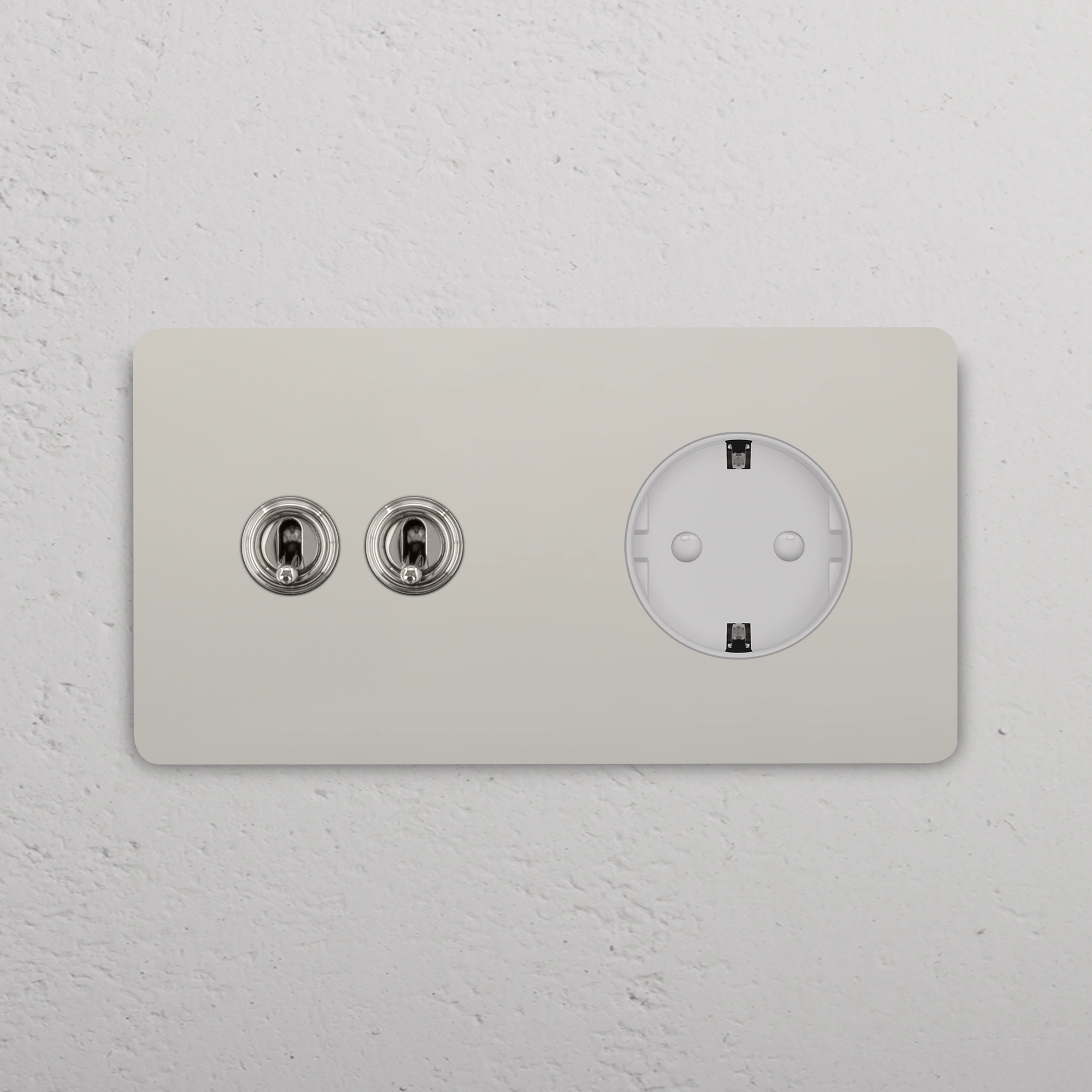 Grove Double 2x Toggle & Schuko Type F Socket - Polished Nickel | White - Image 2