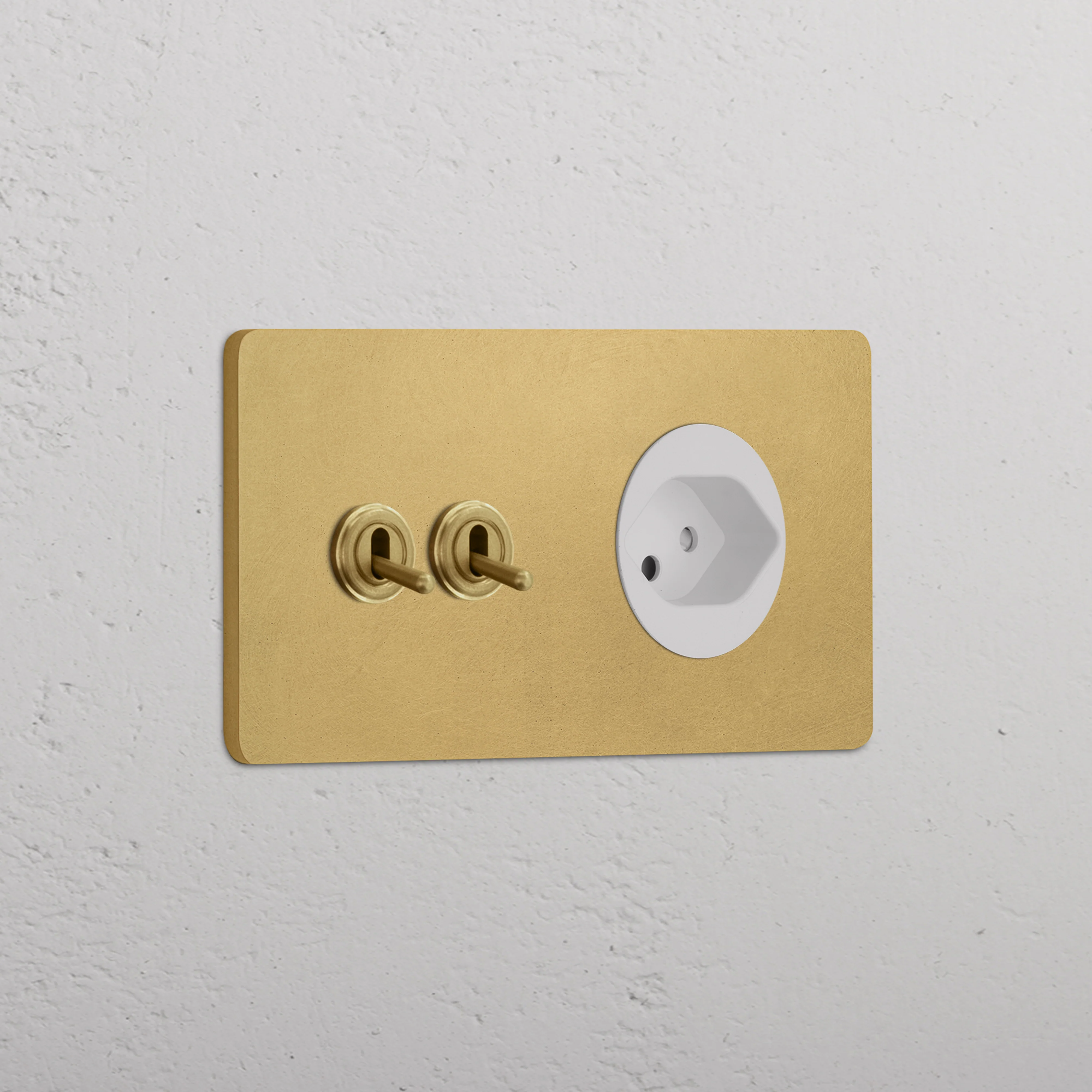 Grove Double 2x Toggle & Swiss Type J Socket - Antique Brass | White