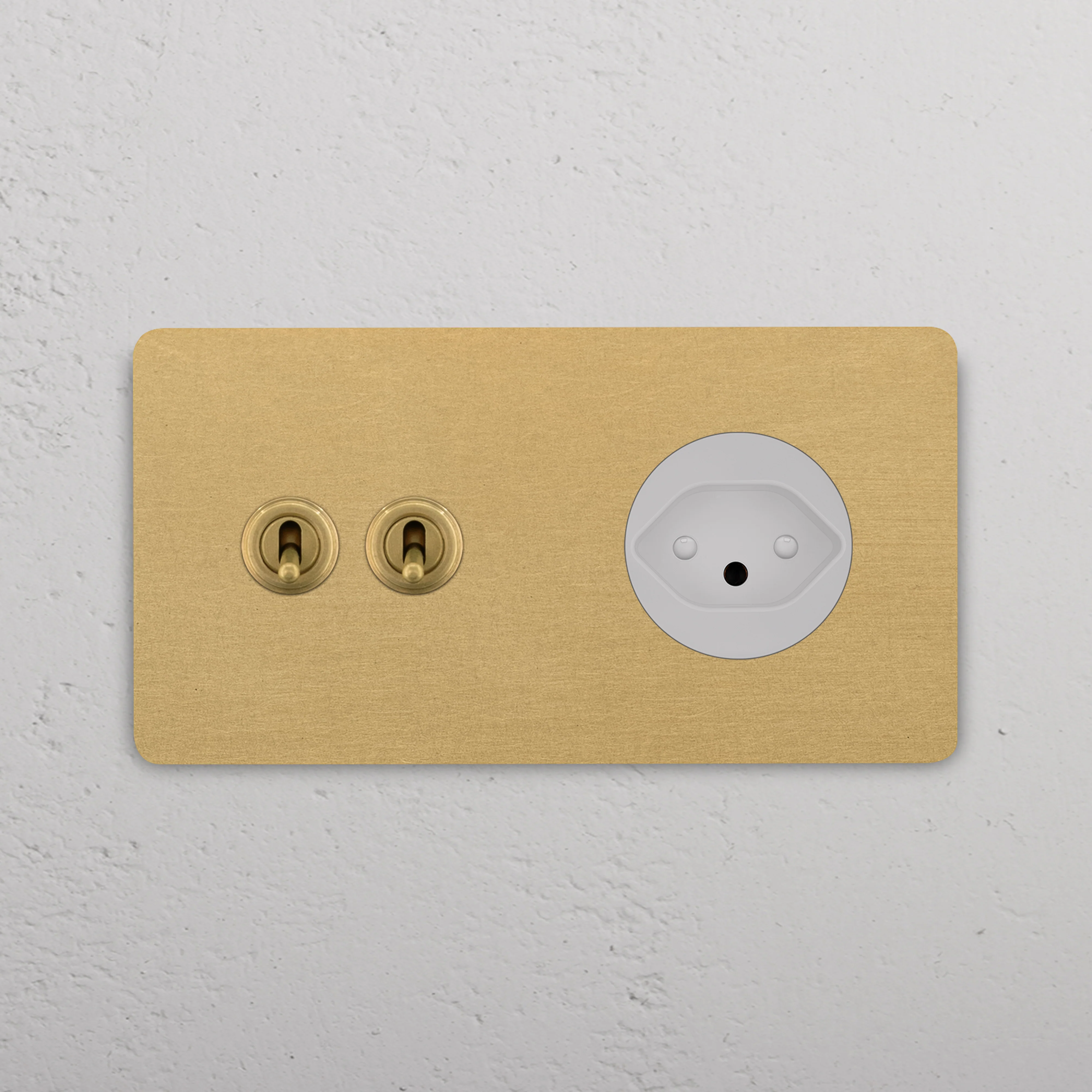 Grove Double 2x Toggle & Swiss Type J Socket - Antique Brass | White - Image 2