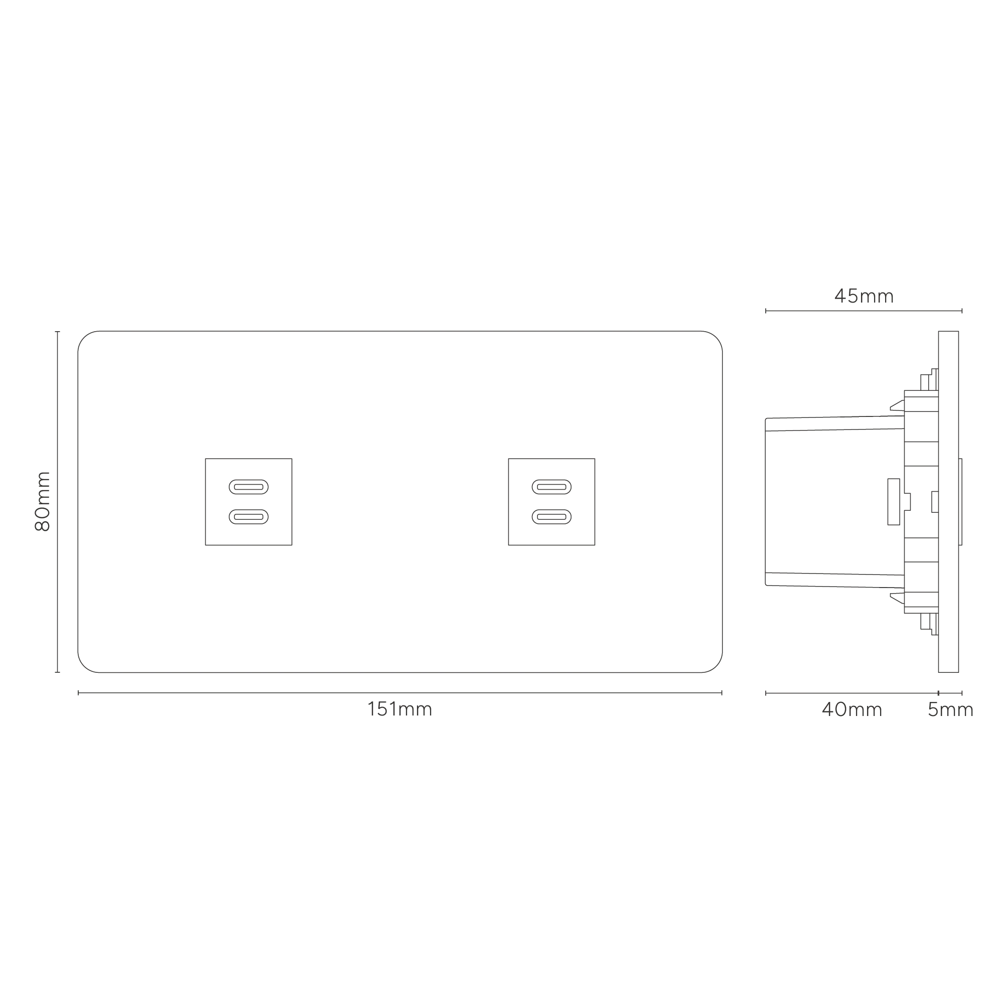 Grove Double 2x USB-C 30W Socket - Polished Nickel | Black - Image 3