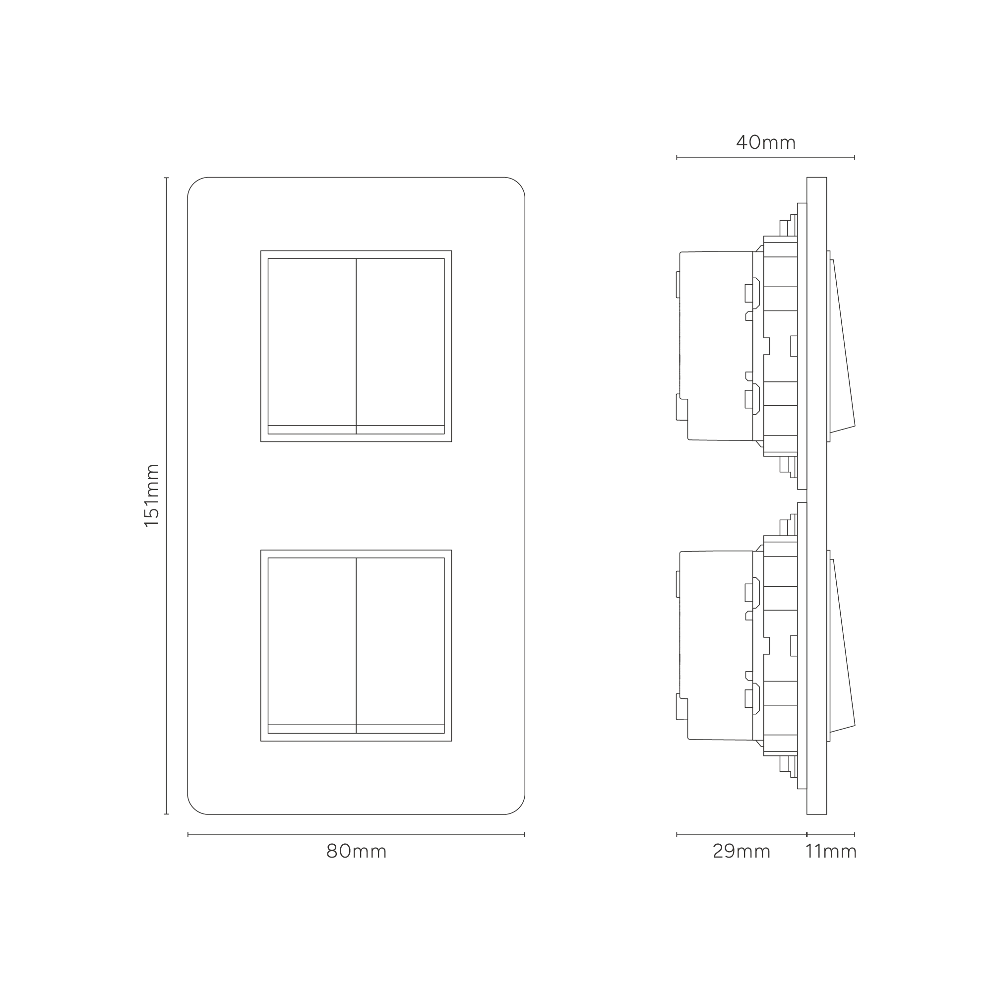 Grove Double 4x Vertical Rocker Switch - Antique Brass | White - Image 3