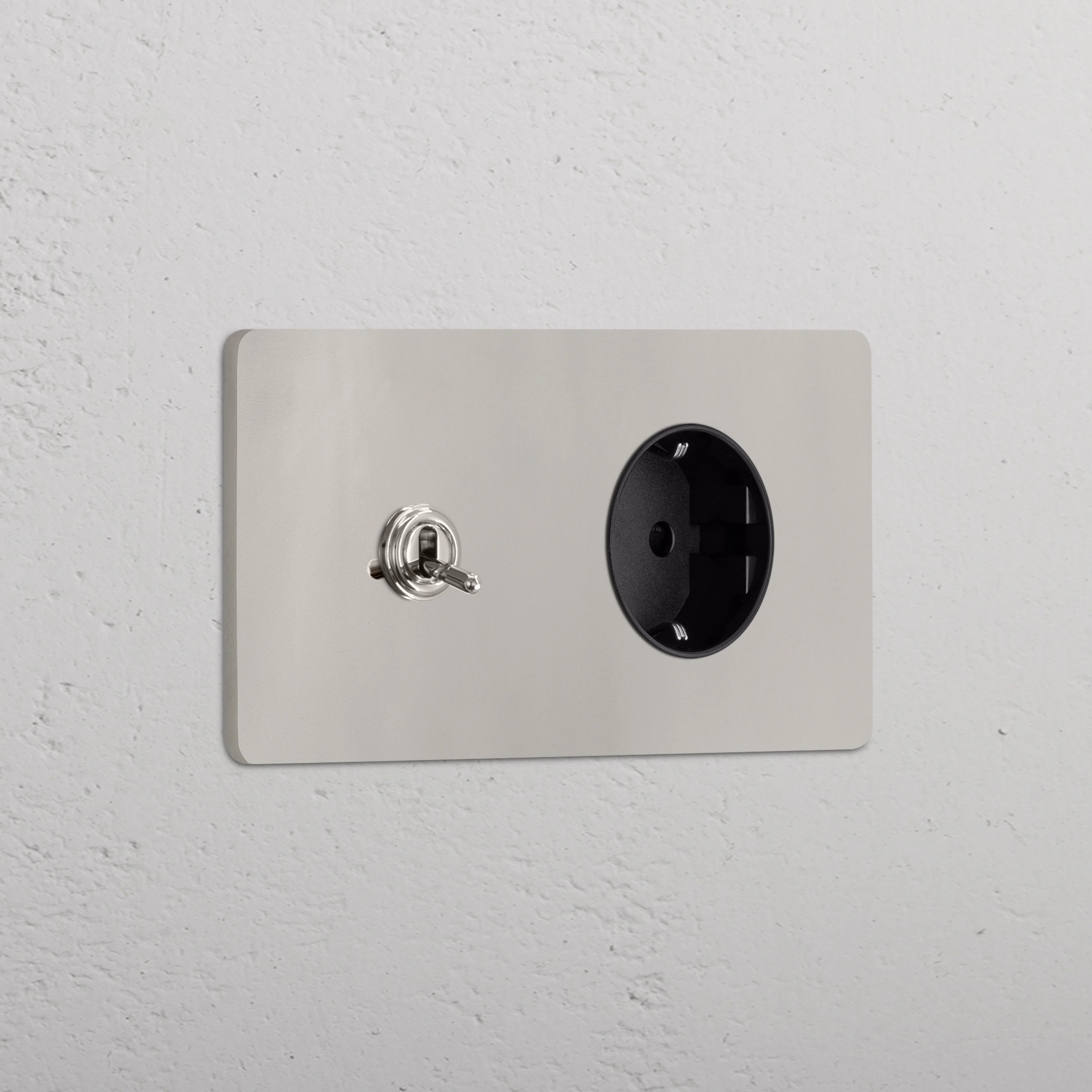 Grove Double Toggle & Schuko Type F Socket - Polished Nickel | Black