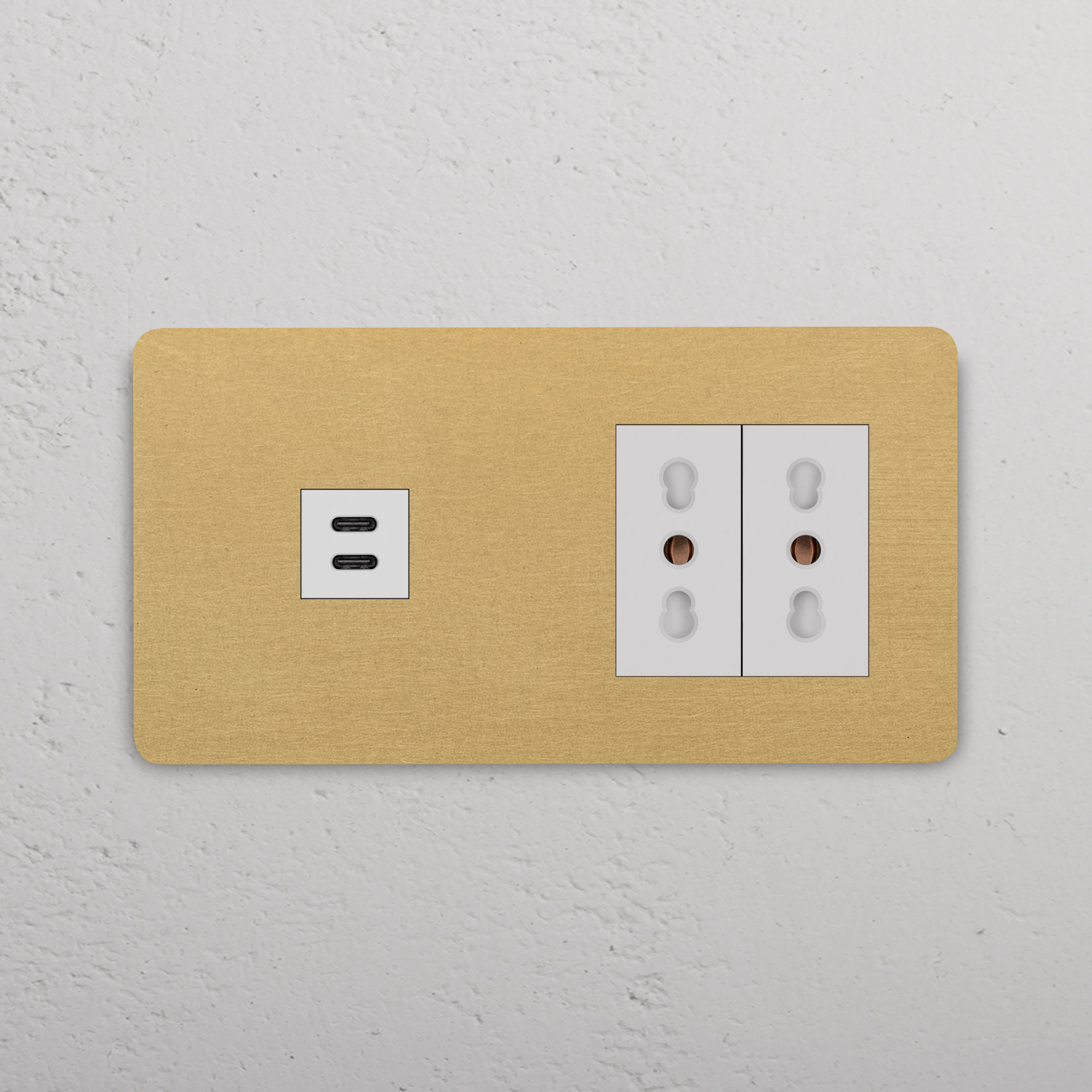 Grove Double USB-C 30W & 2x Bipasso Socket - Antique Brass | White - Image 2