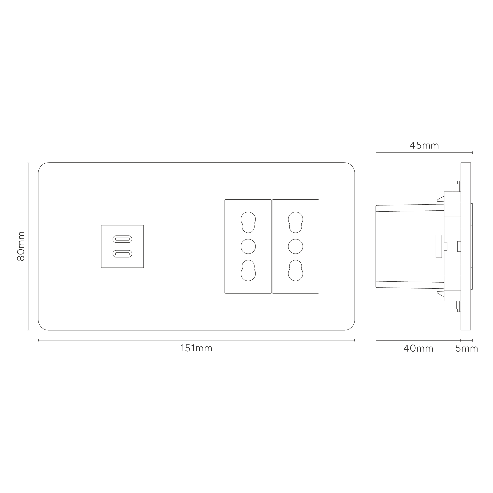 Grove Double USB-C 30W & 2x Bipasso Socket - Antique Brass | White - Image 3
