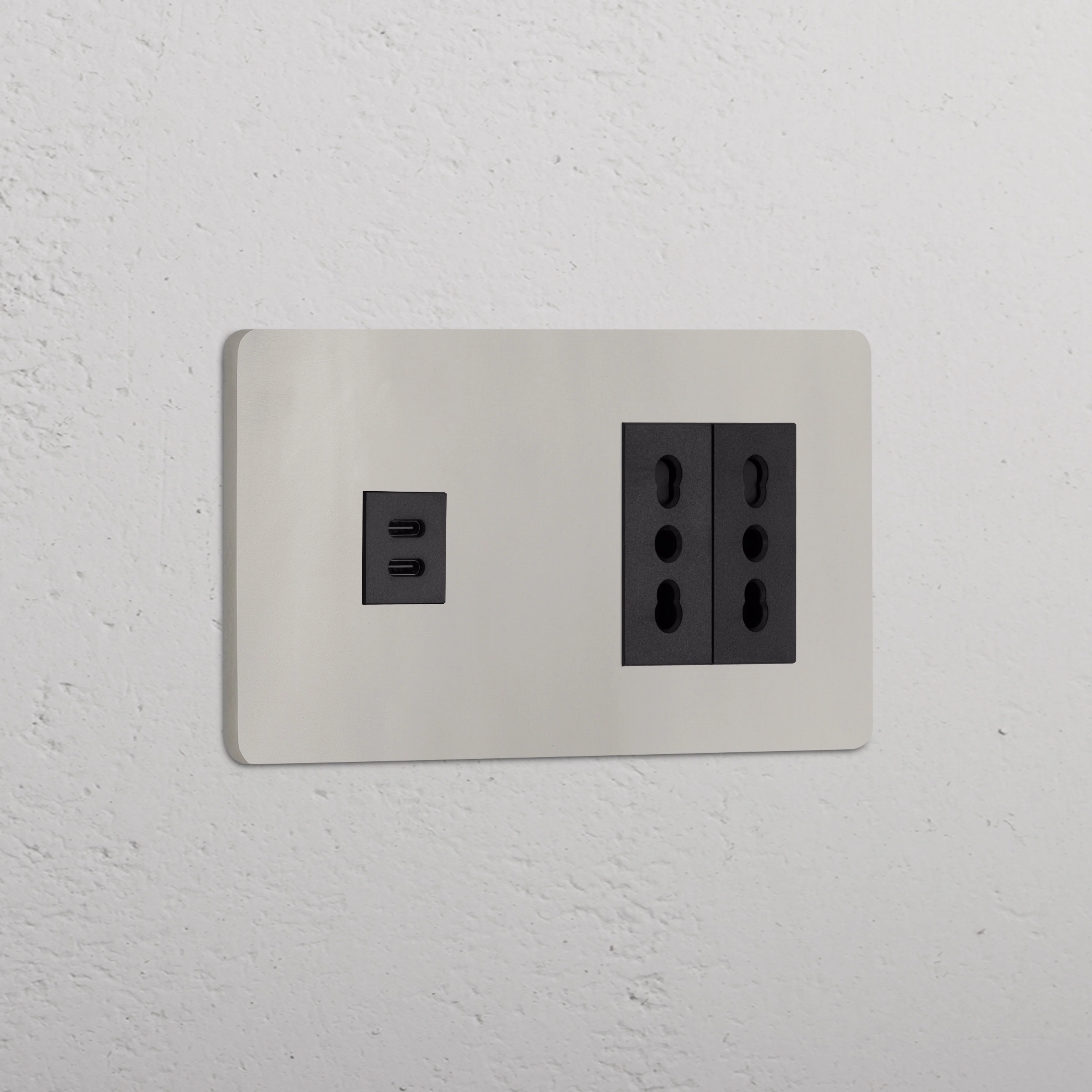 Grove Double USB-C 30W & 2x Bipasso Socket - Polished Nickel | Black