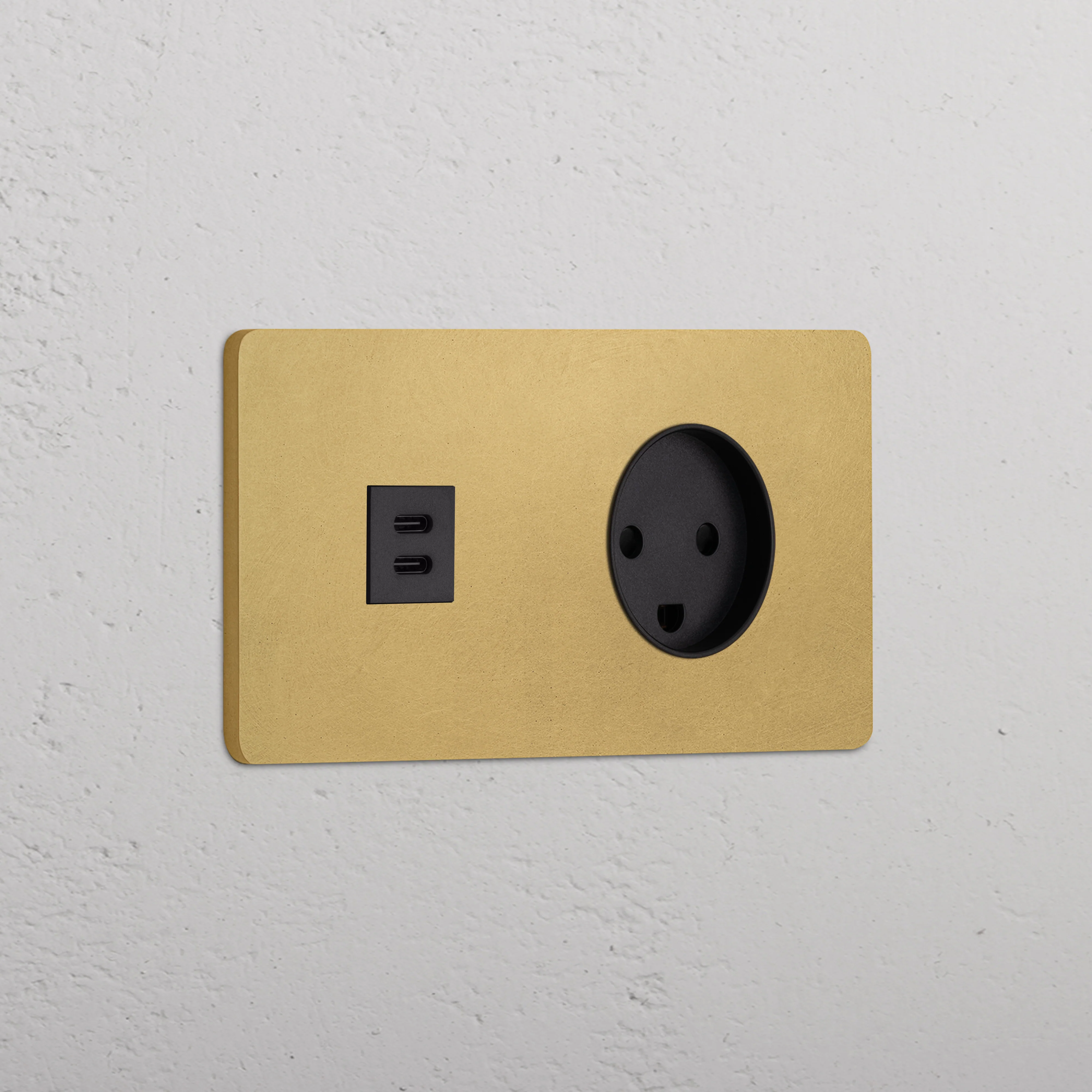 Grove Double USB-C 30W & Danish Type K Socket - Antique Brass | Black